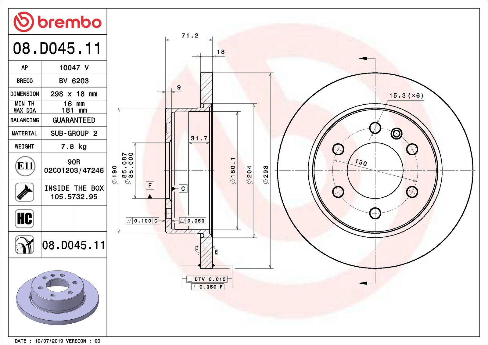 PRIME UV Coated Rear Disc Brake Rotor - 08.D045.11_06