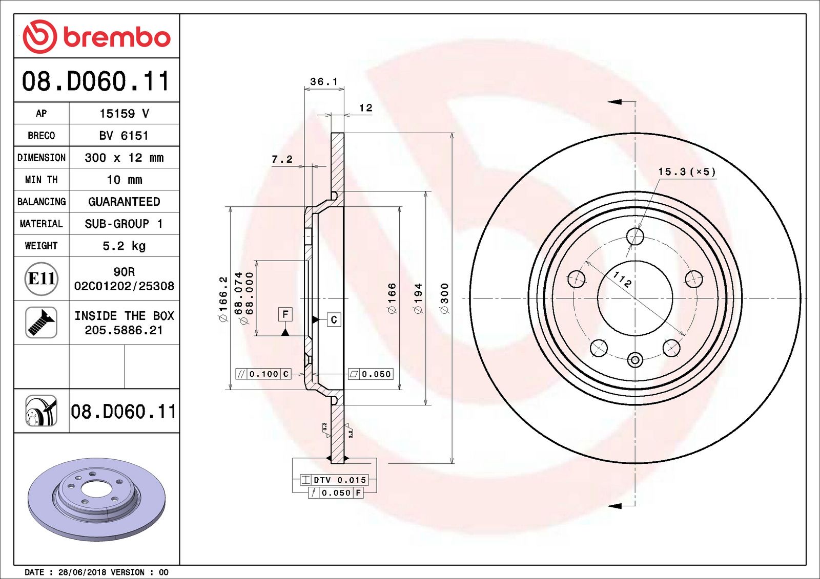 PRIME UV Coated Rear Disc Brake Rotor - 08.D060.11_06