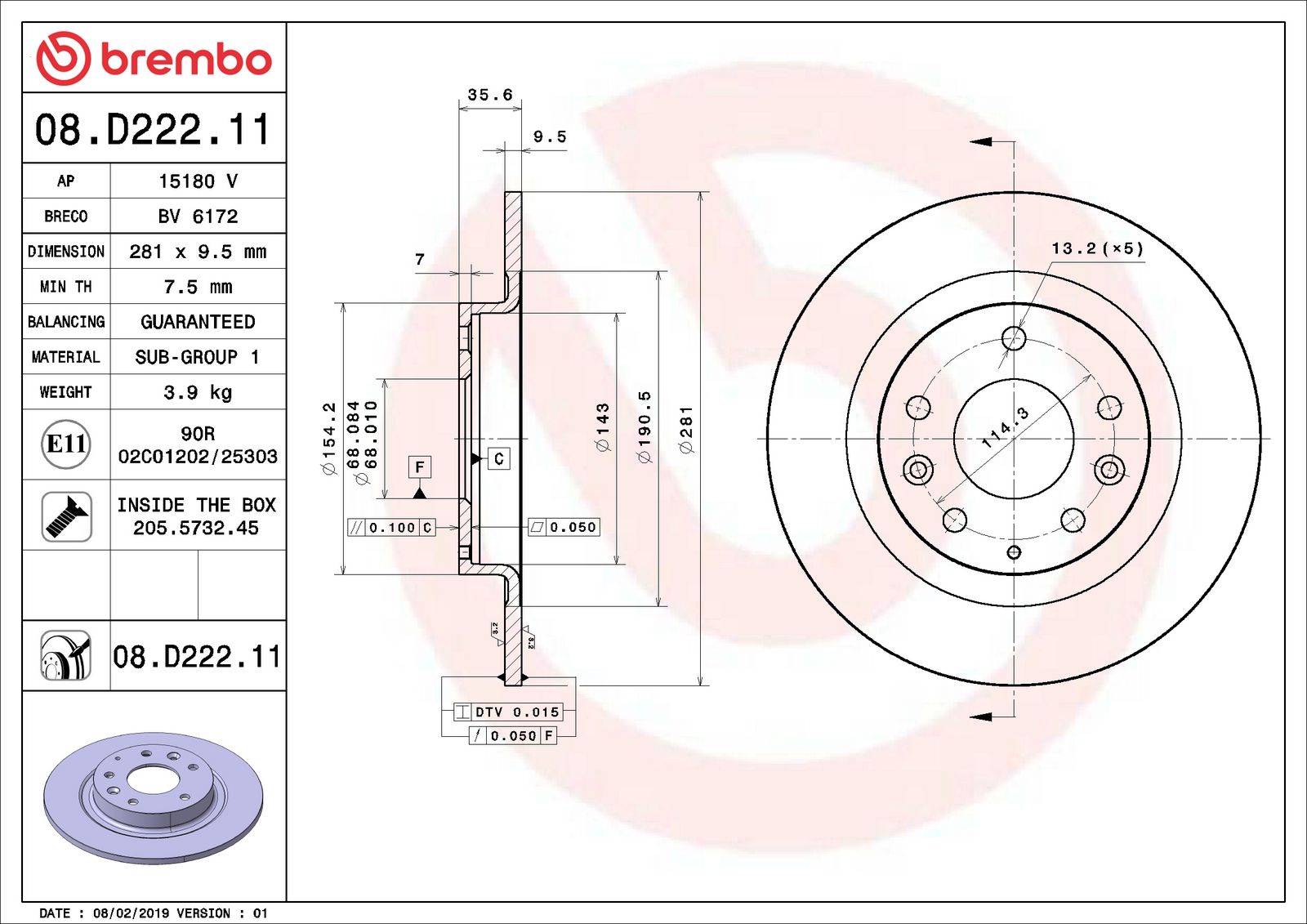 PRIME UV Coated Rear Disc Brake Rotor - 08.D222.11_07