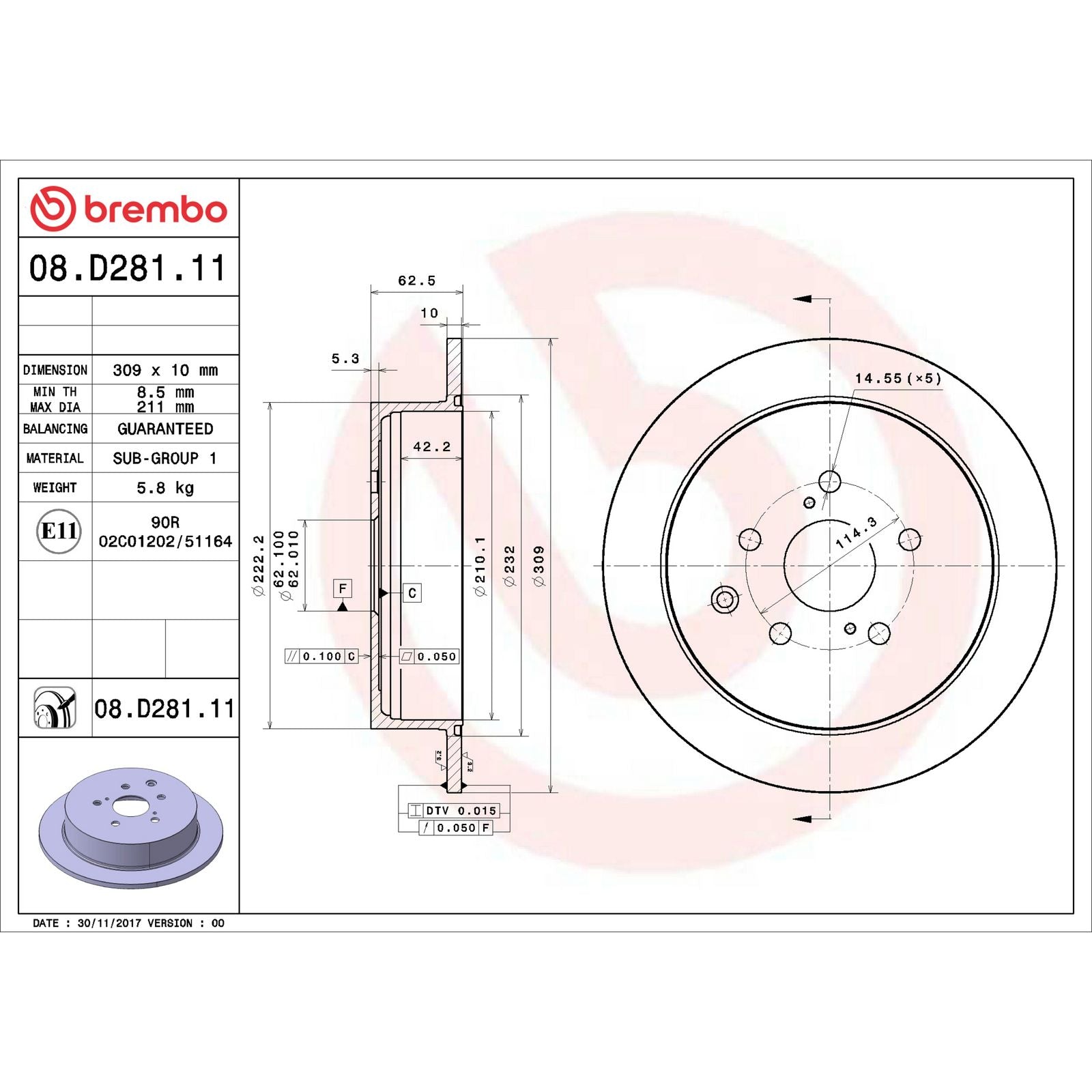 PRIME UV Coated Rear Disc Brake Rotor - 08.D281.11_06