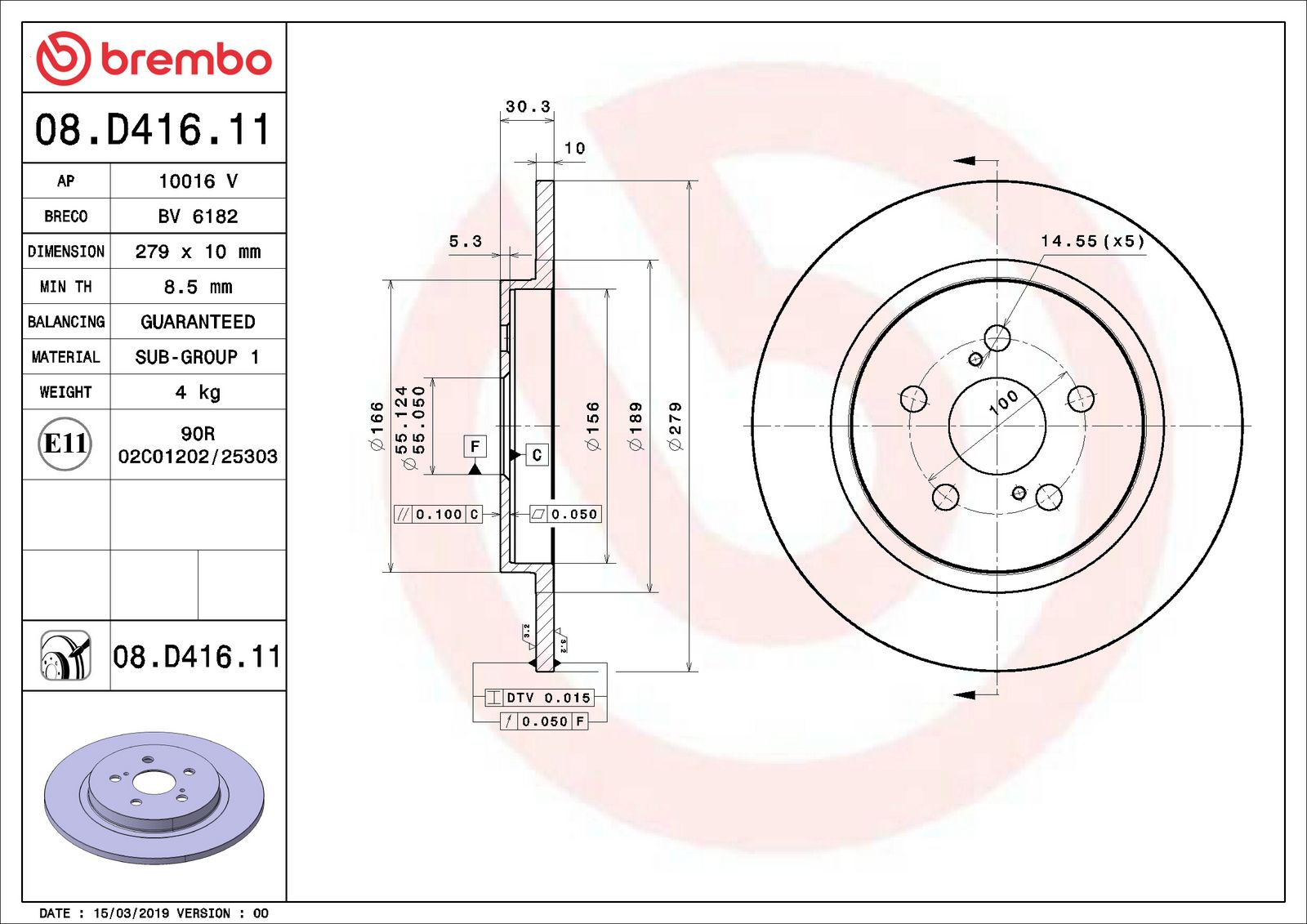 PRIME UV Coated Rear Disc Brake Rotor - 08.D416.11_06