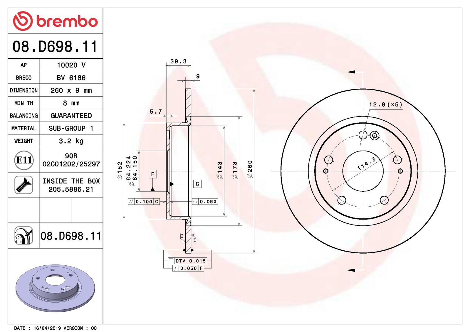 PRIME UV Coated Rear Disc Brake Rotor - 08.D698.11_01
