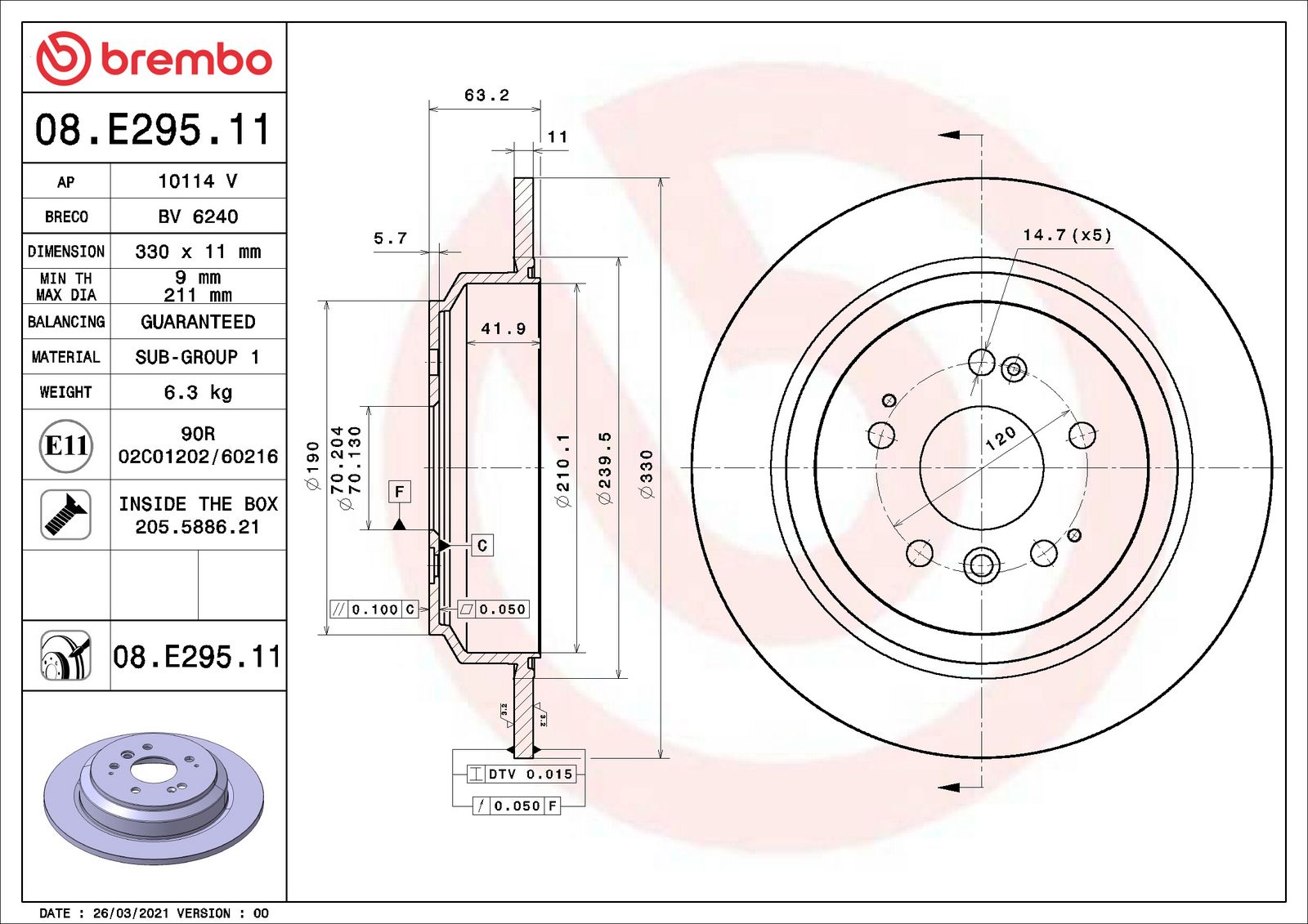 PRIME UV Coated Rear Disc Brake Rotor - 08.E295.11_02