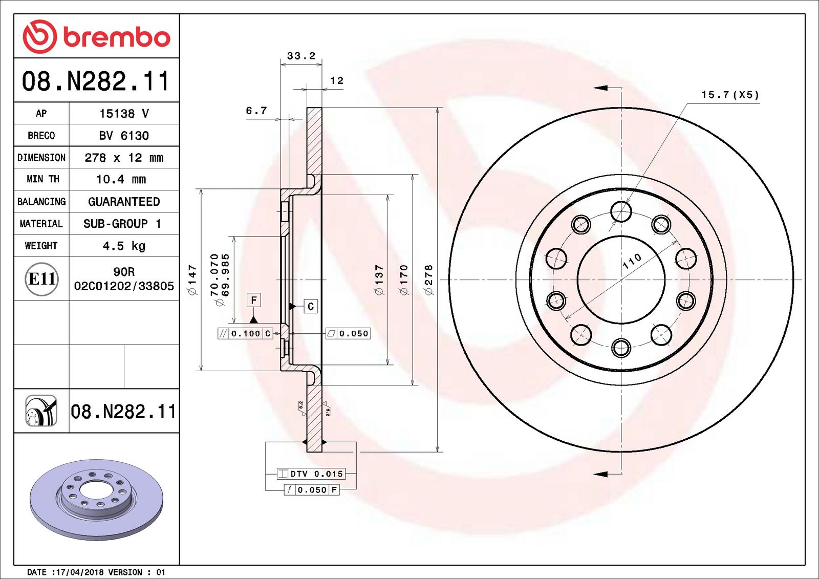PRIME UV Coated Rear Disc Brake Rotor - 08.N282.11_06