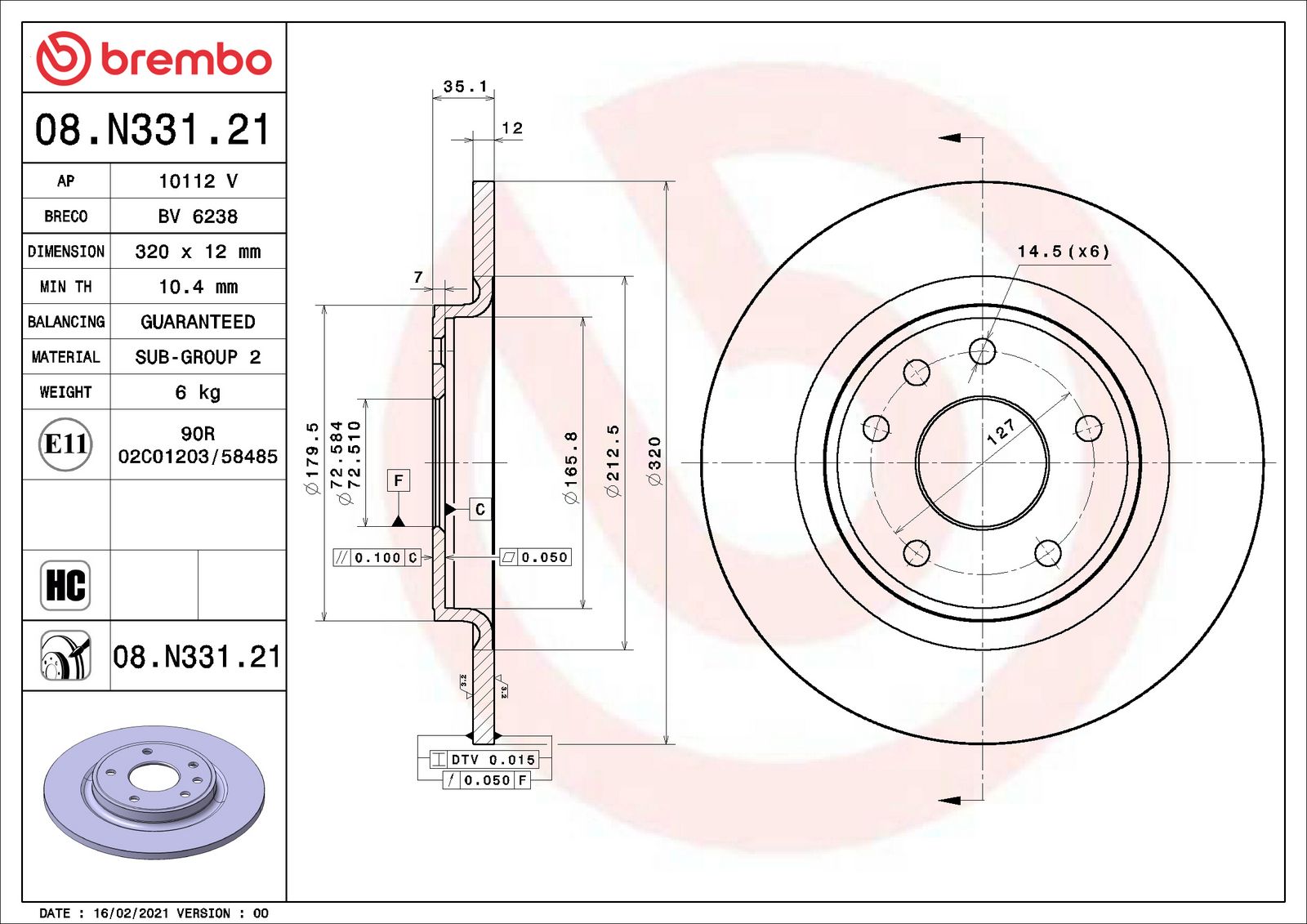 PRIME UV Coated Rear Disc Brake Rotor - 08.N331.21_01