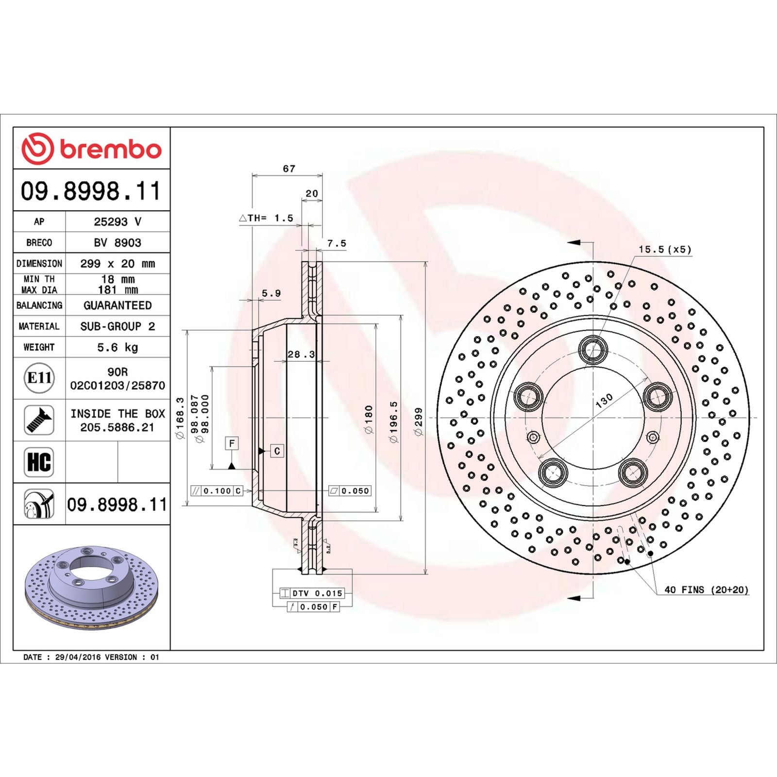 PRIME UV Coated Rear Disc Brake Rotor - 09.8998.11_05