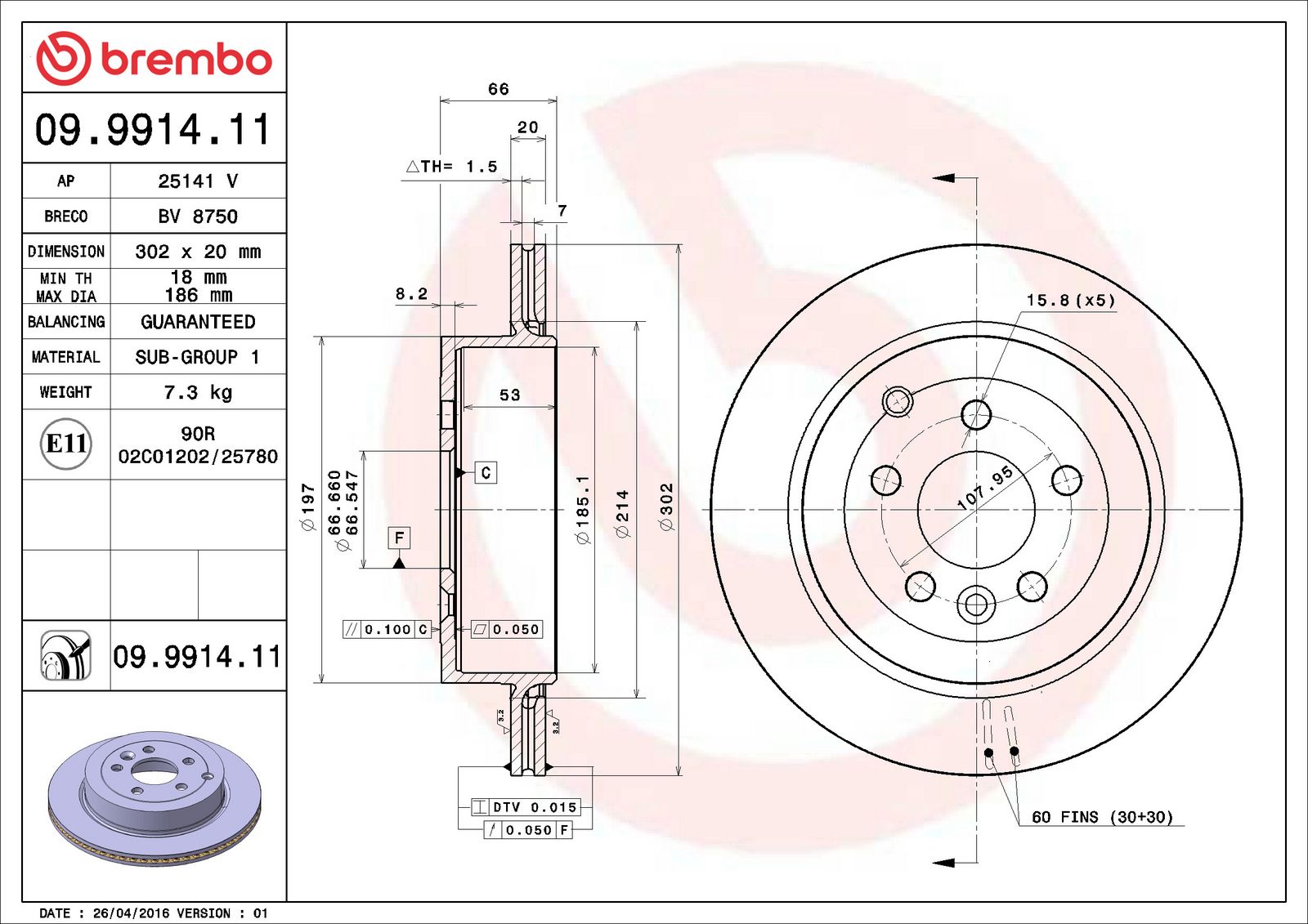 PRIME UV Coated Rear Disc Brake Rotor - 09.9914.11_06