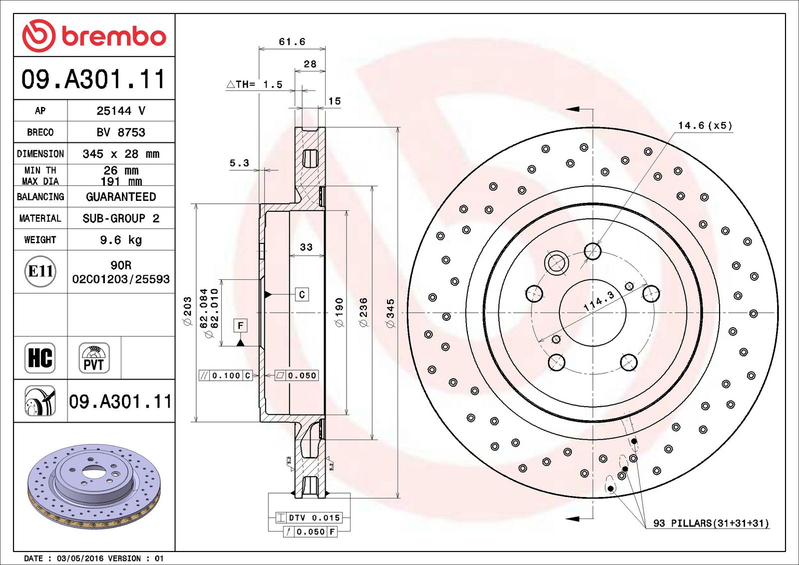 PRIME UV Coated Rear Disc Brake Rotor - 09.A301.11_06