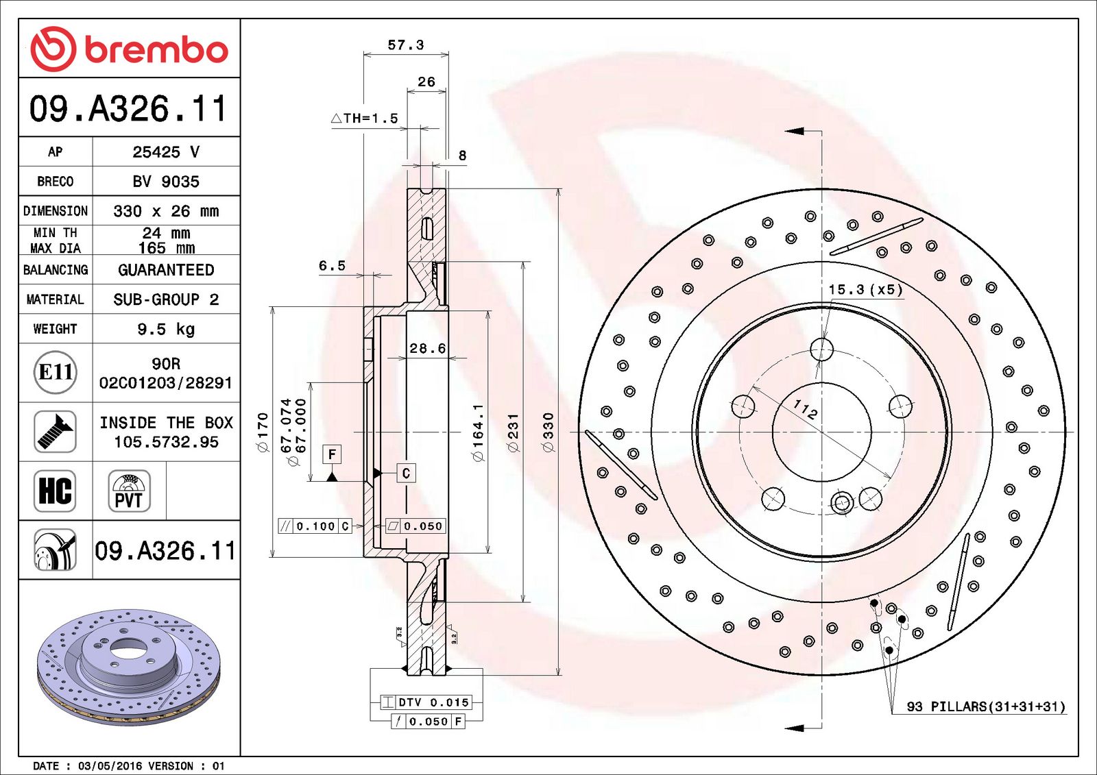 PRIME UV Coated Rear Disc Brake Rotor - 09.A326.11_06