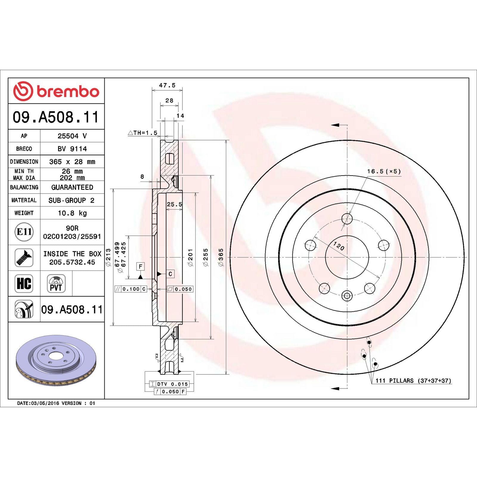 PRIME UV Coated Rear Disc Brake Rotor - 09.A508.11_06