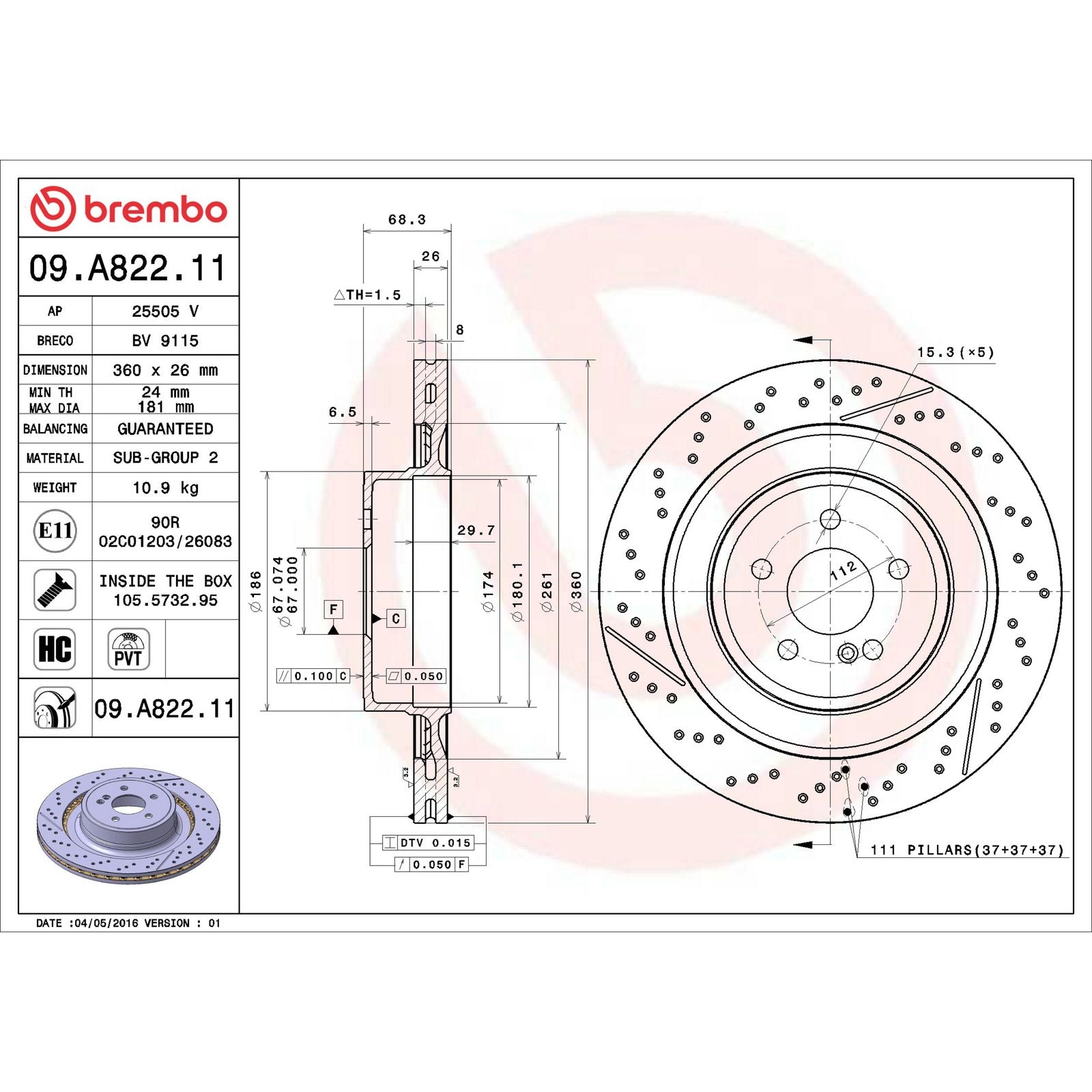 PRIME UV Coated Rear Disc Brake Rotor - 09.A822.11_06