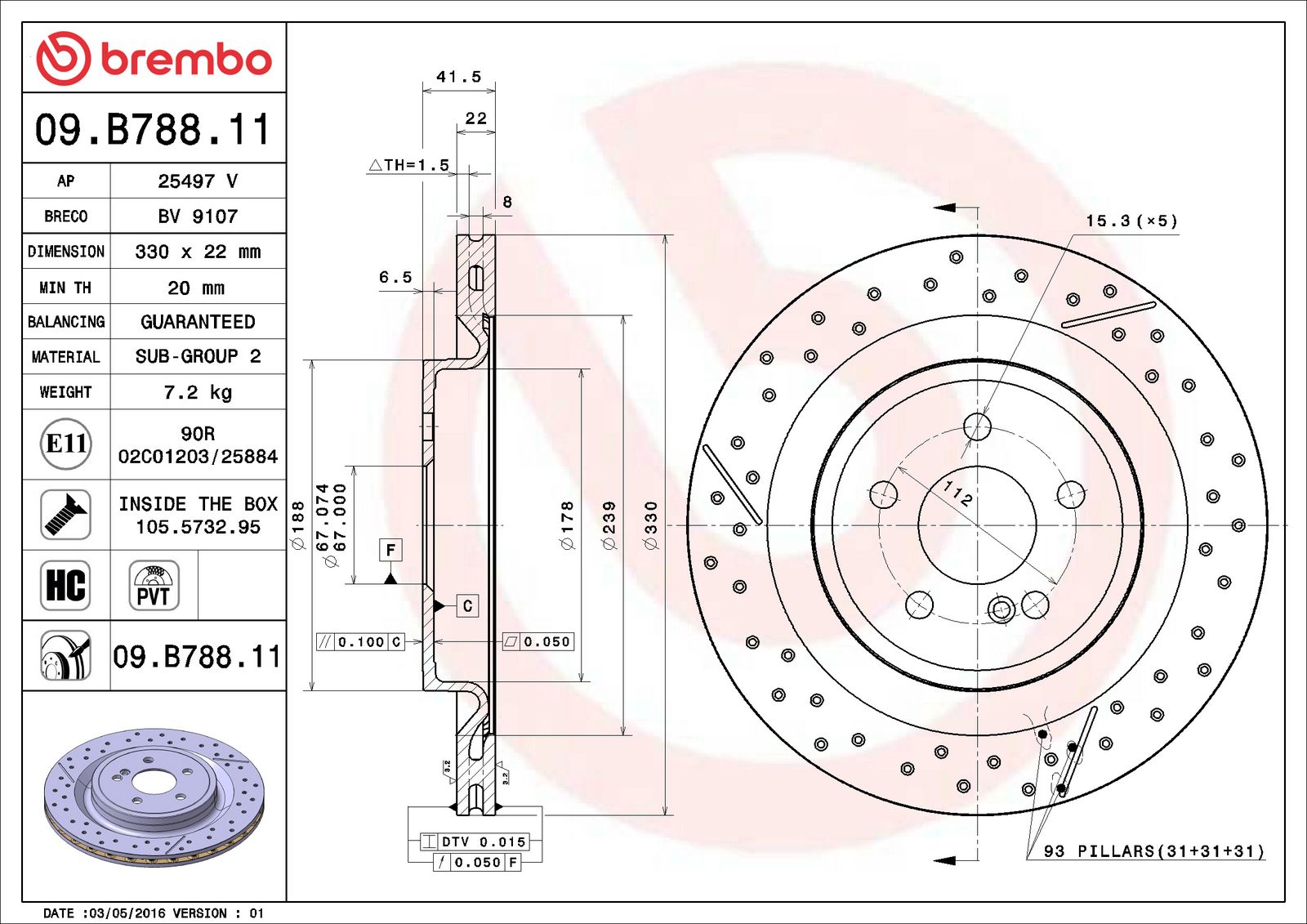 PRIME UV Coated Rear Disc Brake Rotor - 09.B788.11_06