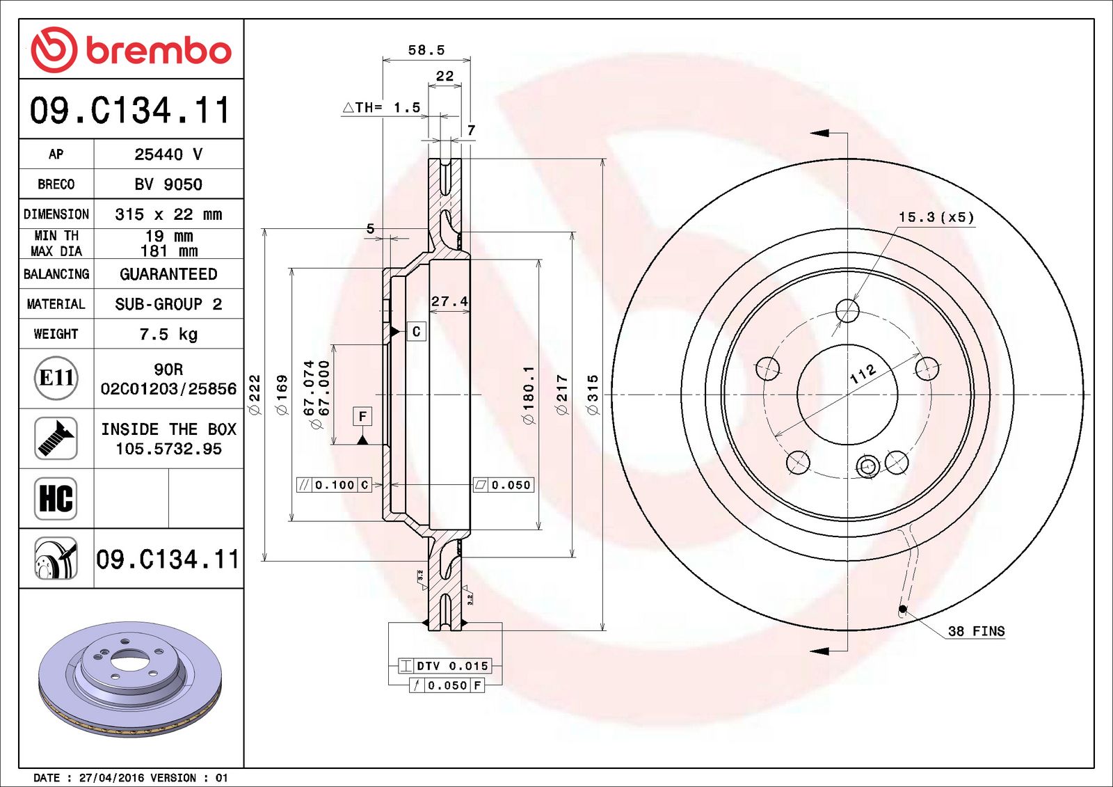 PRIME UV Coated Rear Disc Brake Rotor - 09.C134.11_06