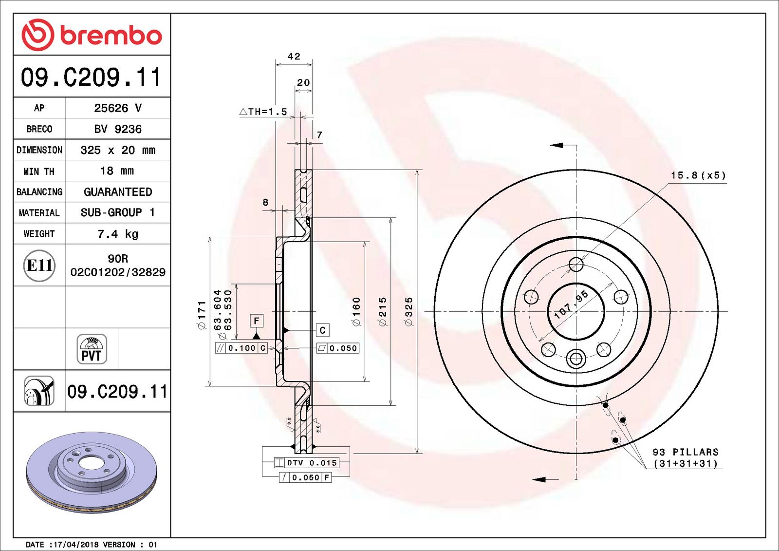 PRIME UV Coated Rear Disc Brake Rotor - 09.C209.11_06