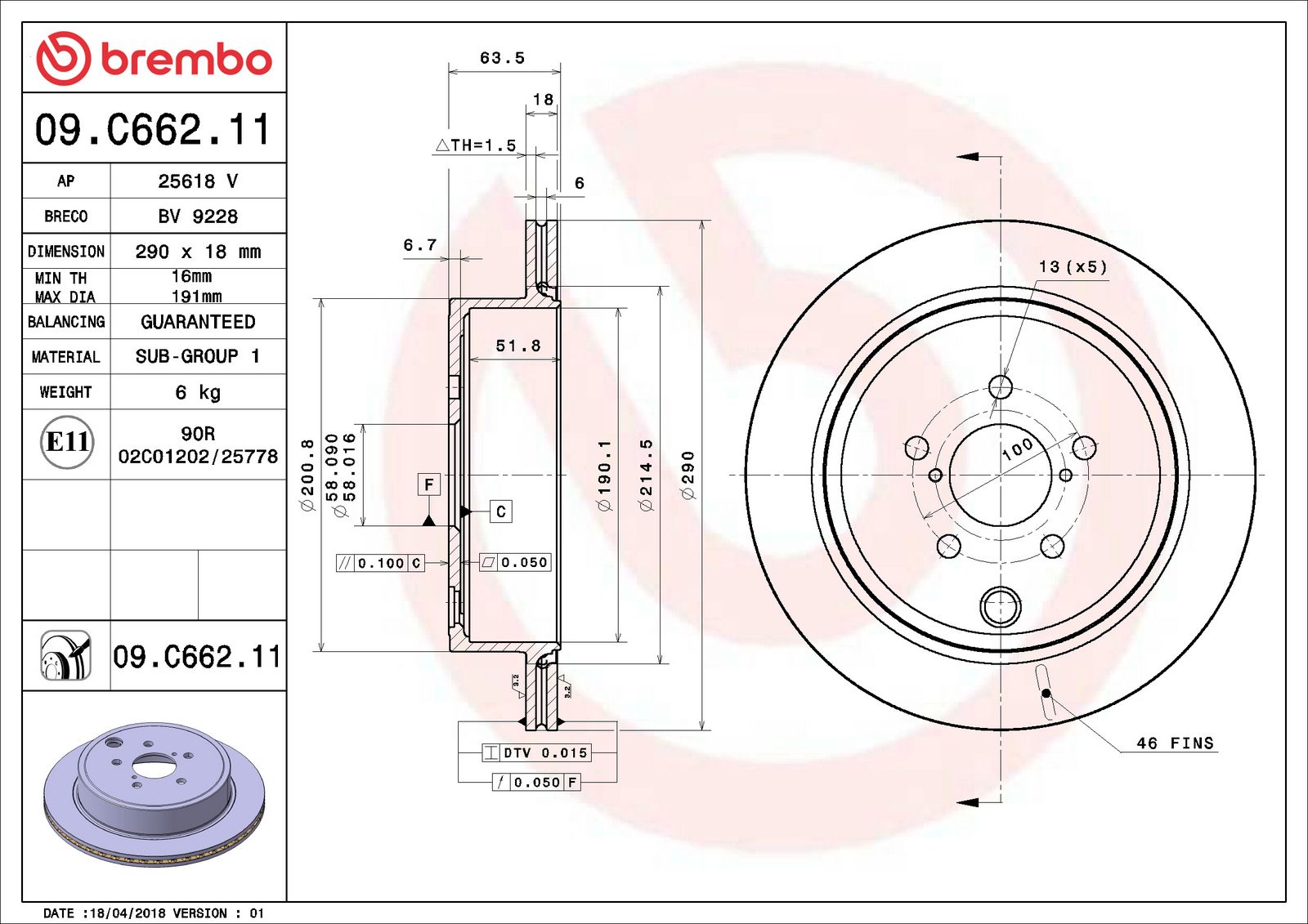 PRIME UV Coated Rear Disc Brake Rotor - 09.C662.11_06