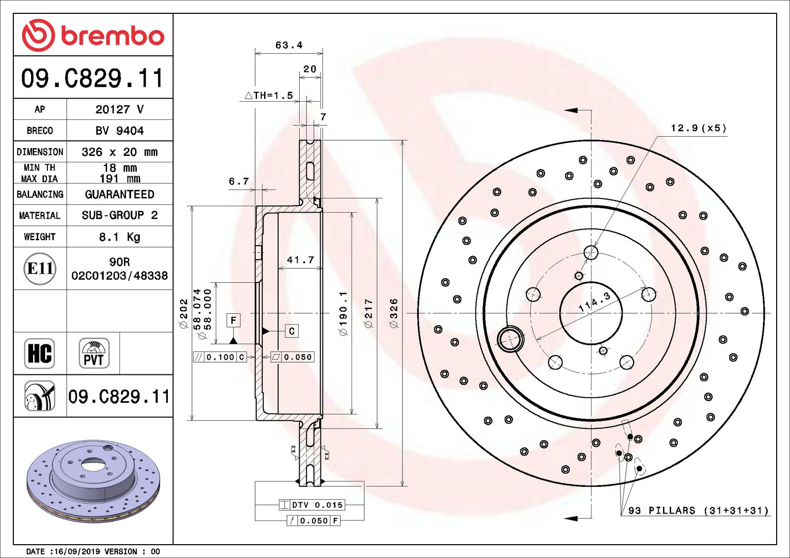 PRIME UV Coated Rear Disc Brake Rotor - 09.C829.11_06