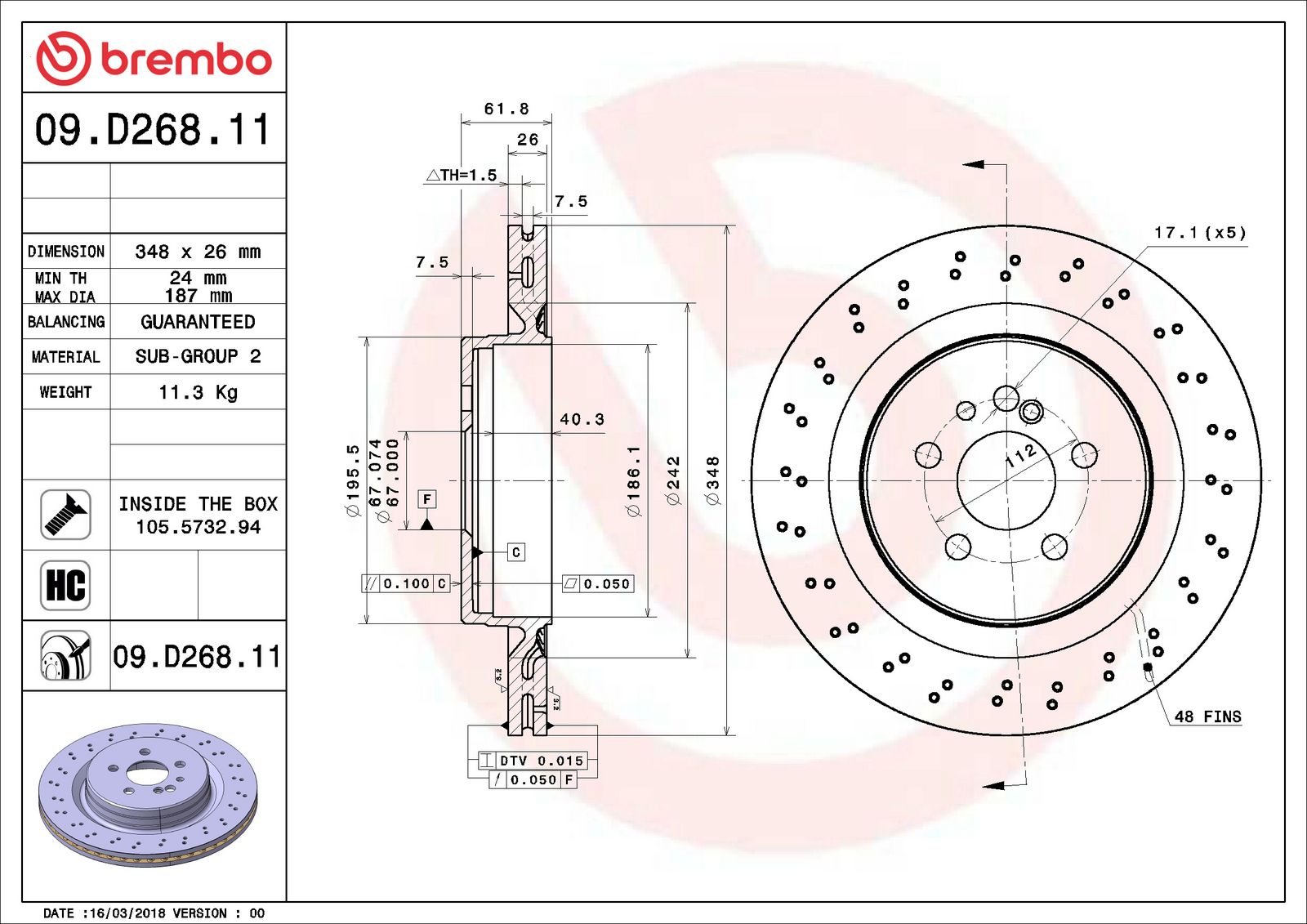 PRIME UV Coated Rear Disc Brake Rotor - 09.D268.11_06