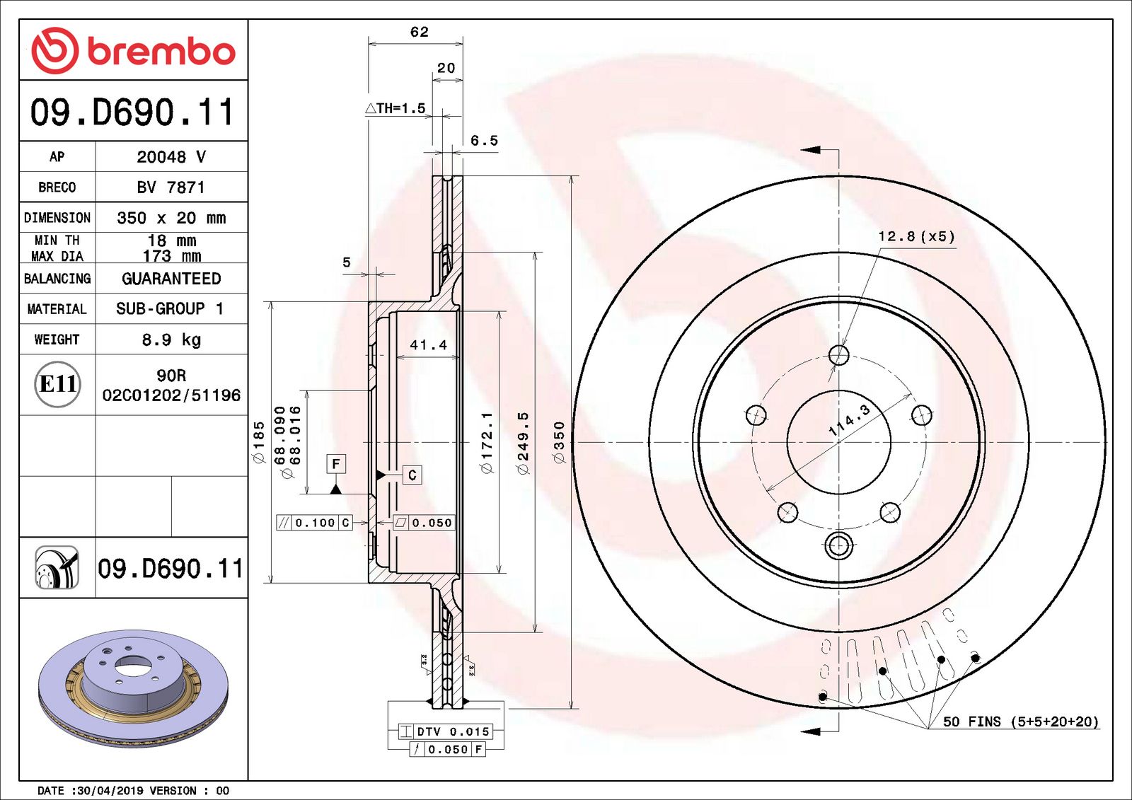 PRIME UV Coated Rear Disc Brake Rotor - 09.D690.11_06