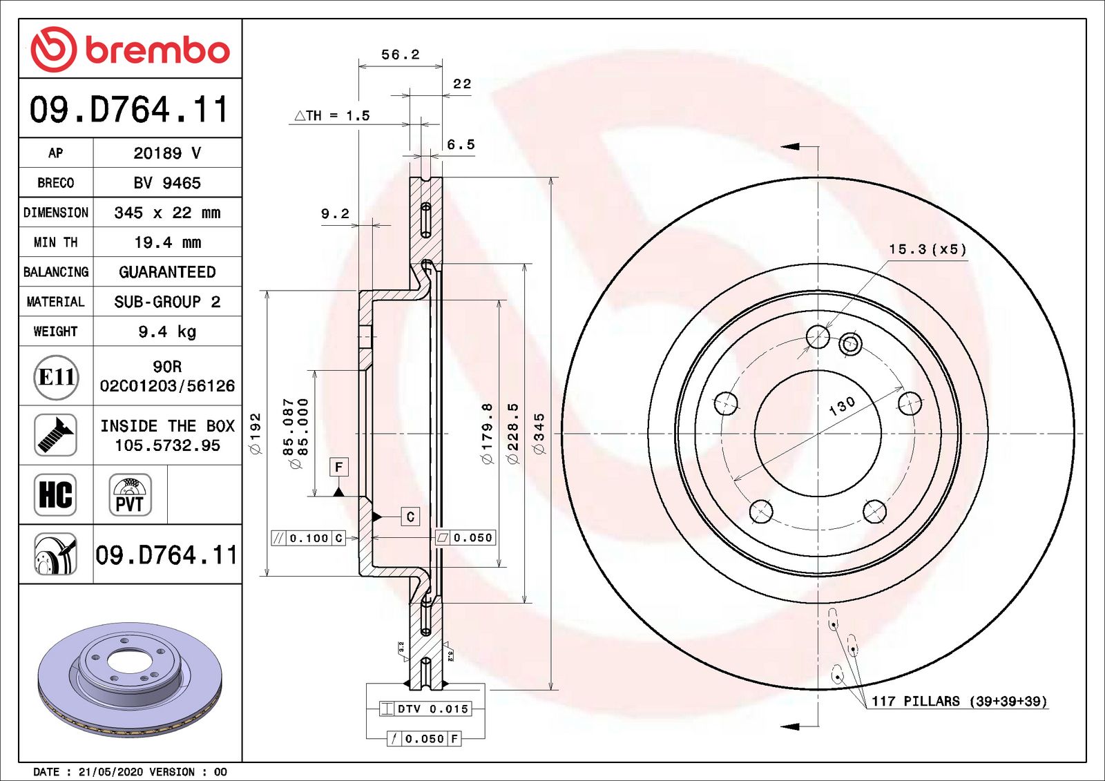 PRIME UV Coated Rear Disc Brake Rotor - 09.D764.11_07