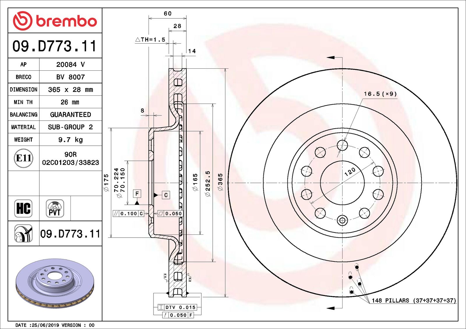 PRIME UV Coated Rear Disc Brake Rotor - 09.D773.11_01