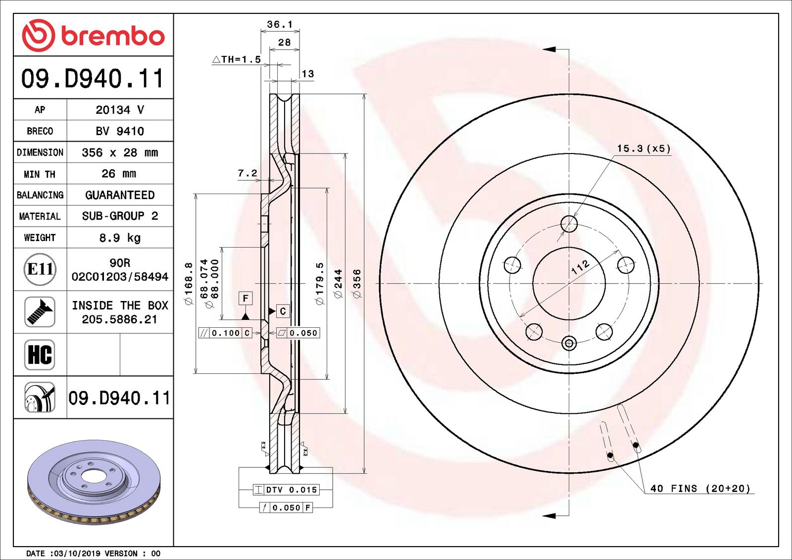 PRIME UV Coated Rear Disc Brake Rotor - 09.D940.11_02
