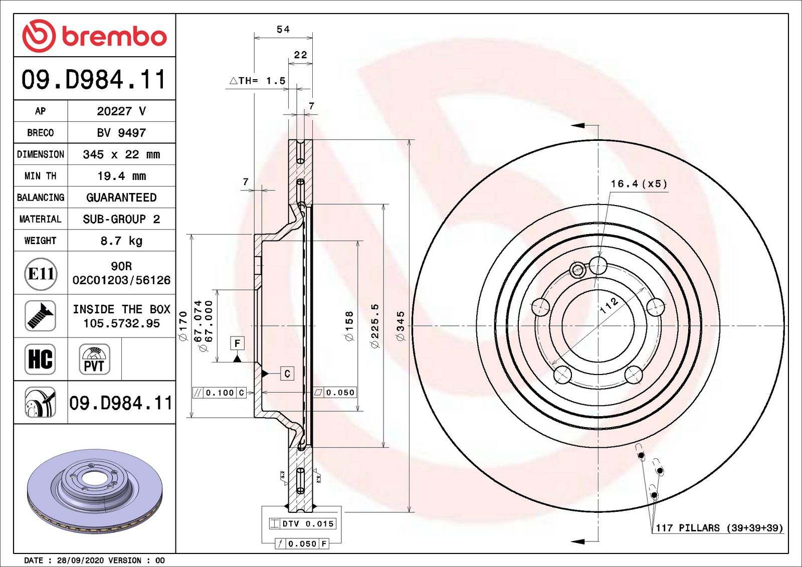 PRIME UV Coated Rear Disc Brake Rotor - 09.D984.11_07