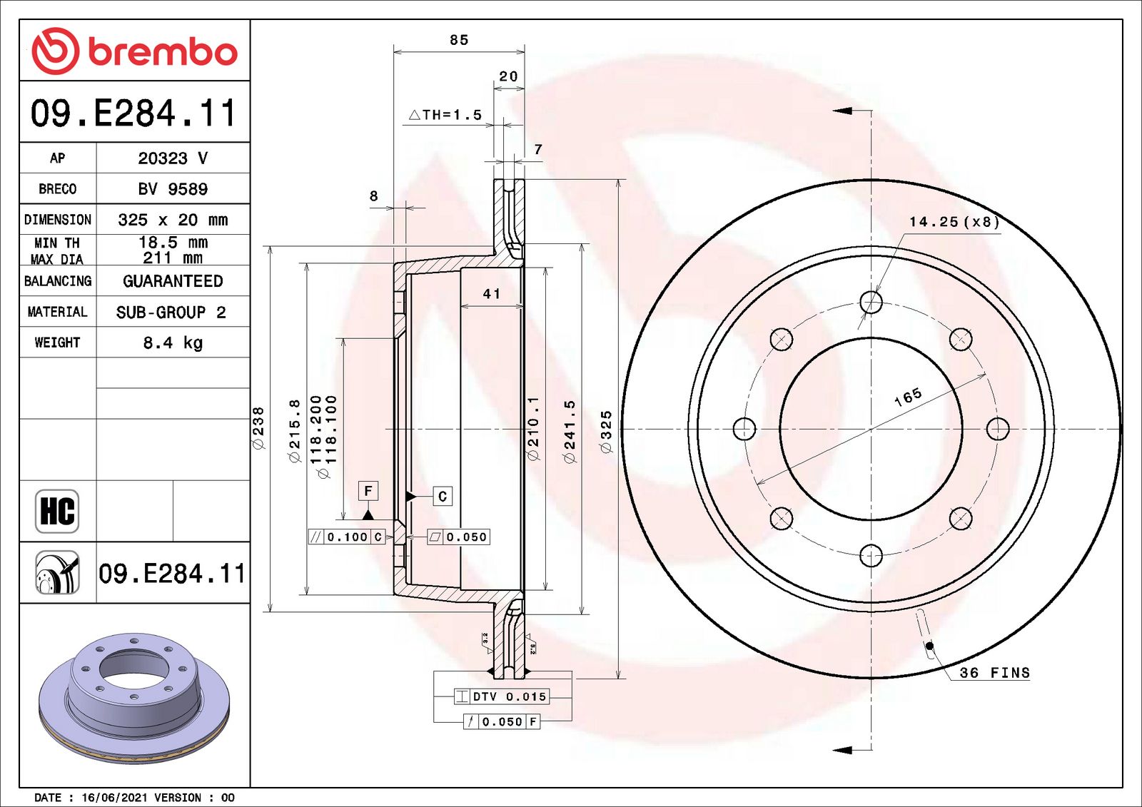 PRIME UV Coated Rear Disc Brake Rotor - 09.E284.11_01