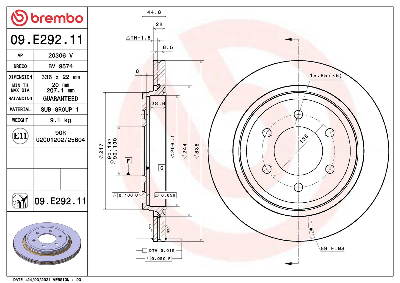 PRIME UV Coated Rear Disc Brake Rotor - 09.E292.11_06
