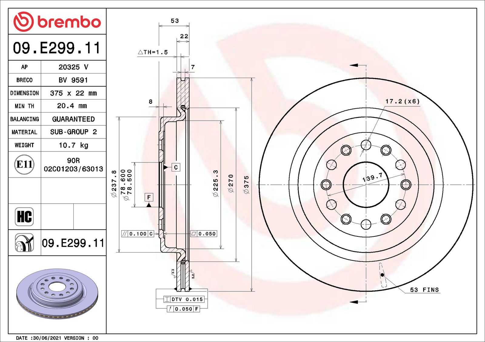 PRIME UV Coated Rear Disc Brake Rotor - 09.E299.11_01