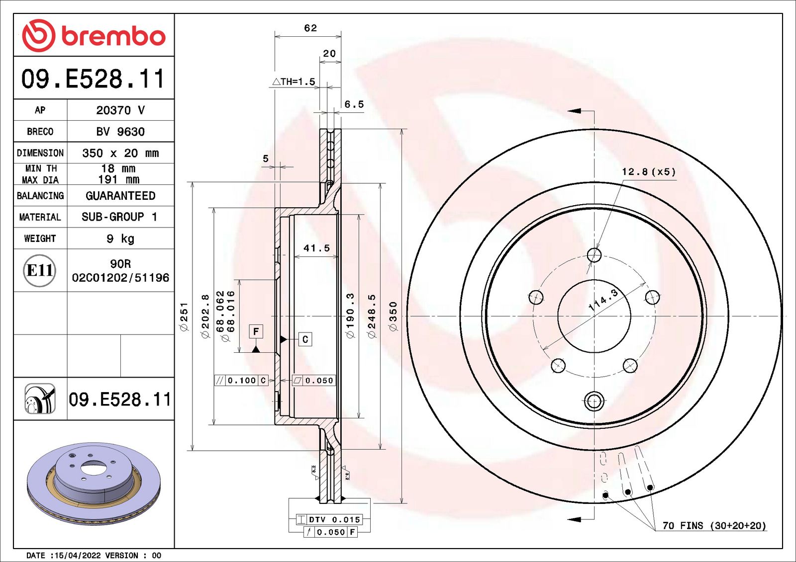 PRIME UV Coated Rear Disc Brake Rotor - 09.E528.11_01