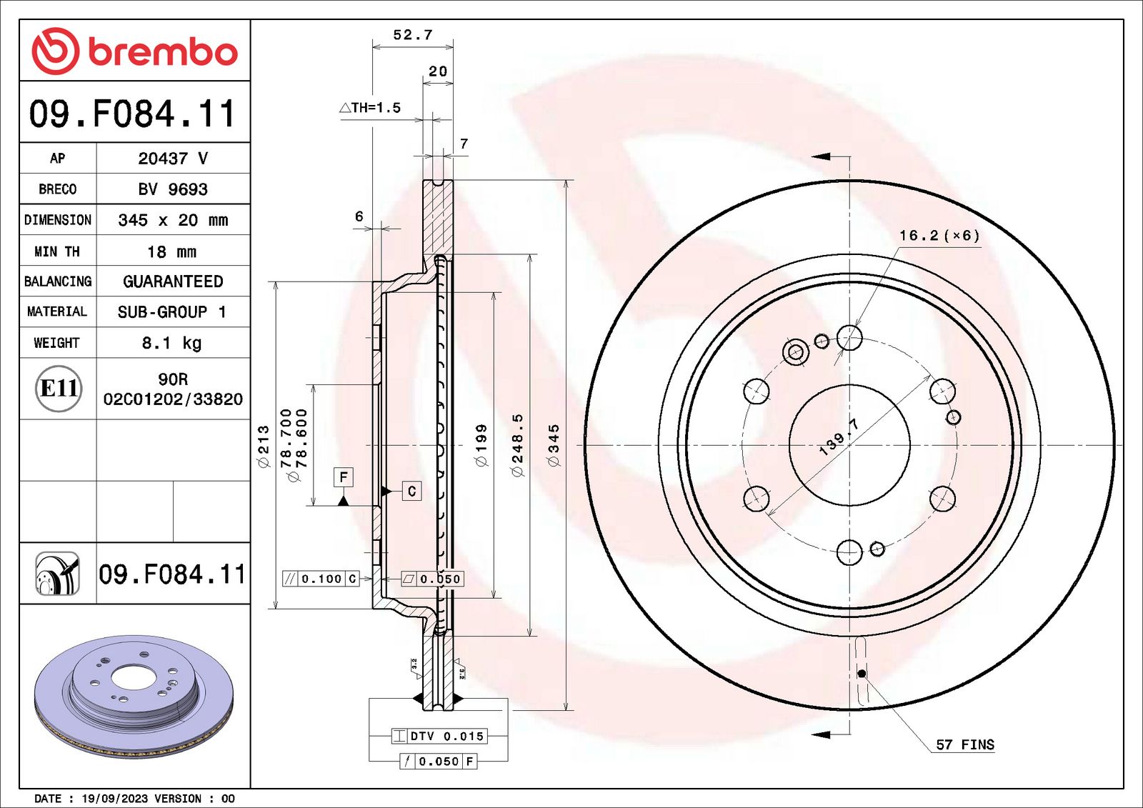 PRIME UV Coated Rear Disc Brake Rotor - 09.F084.11_01
