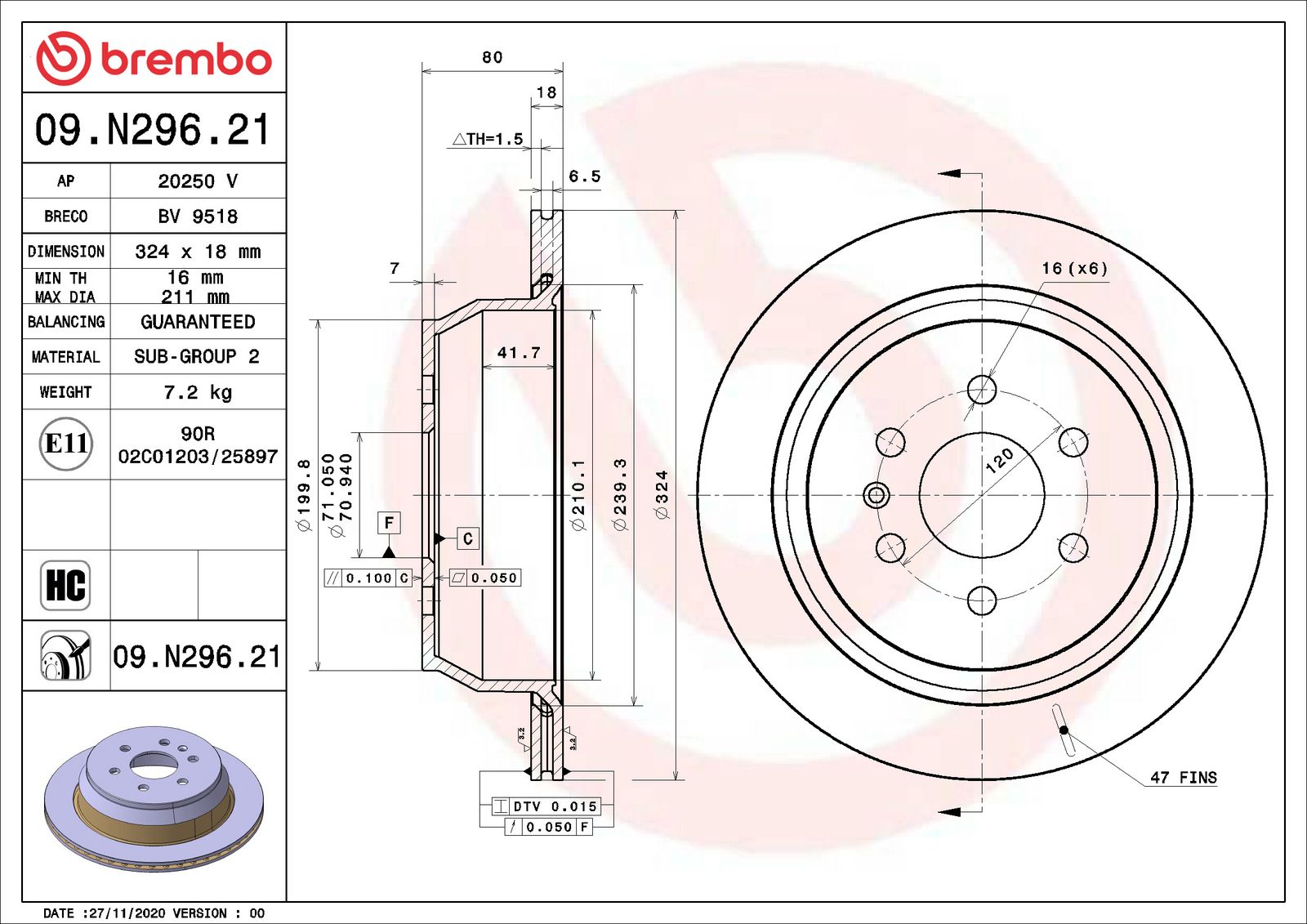 PRIME UV Coated Rear Disc Brake Rotor - 09.N296.21_01