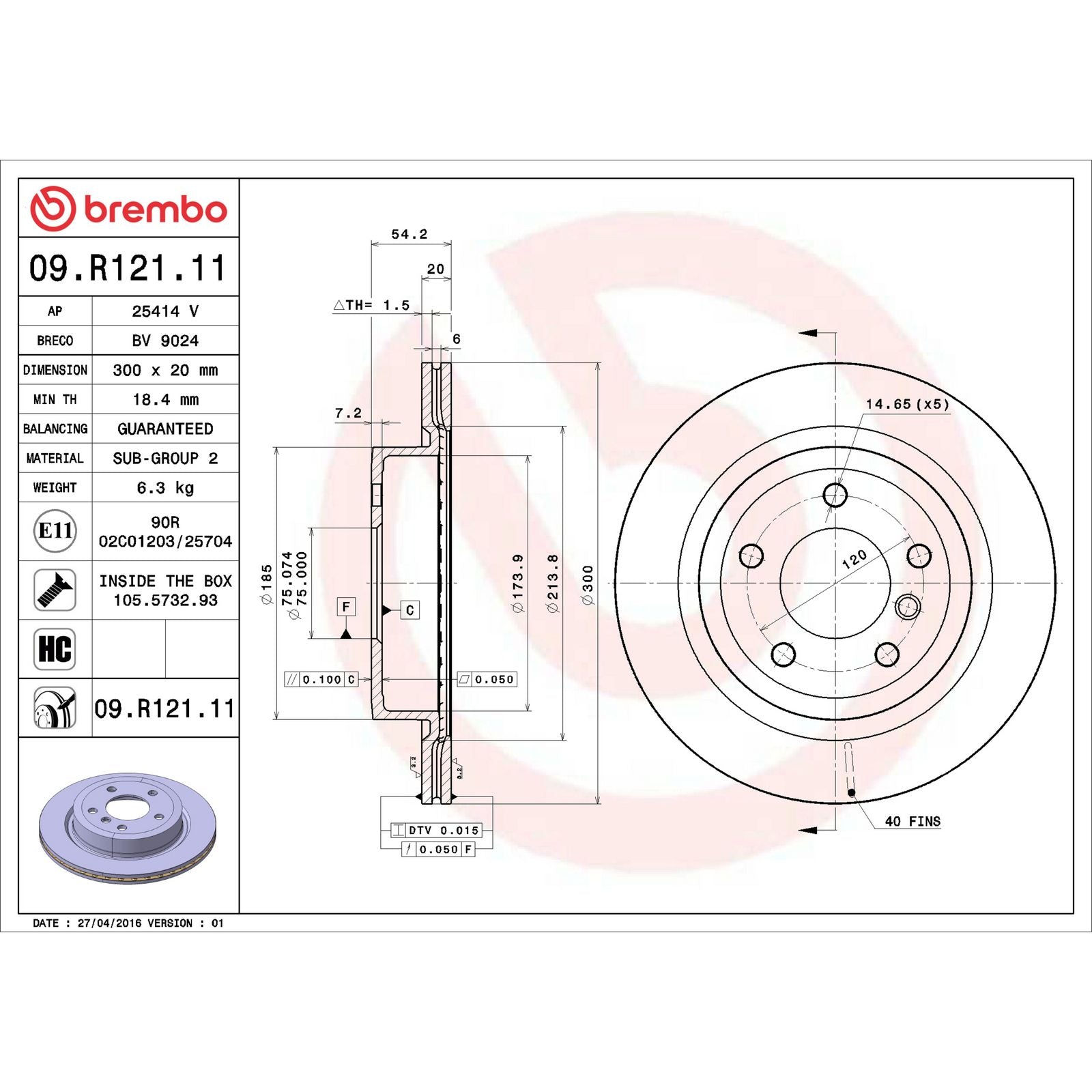 PRIME UV Coated Rear Disc Brake Rotor - 09.R121.11_06
