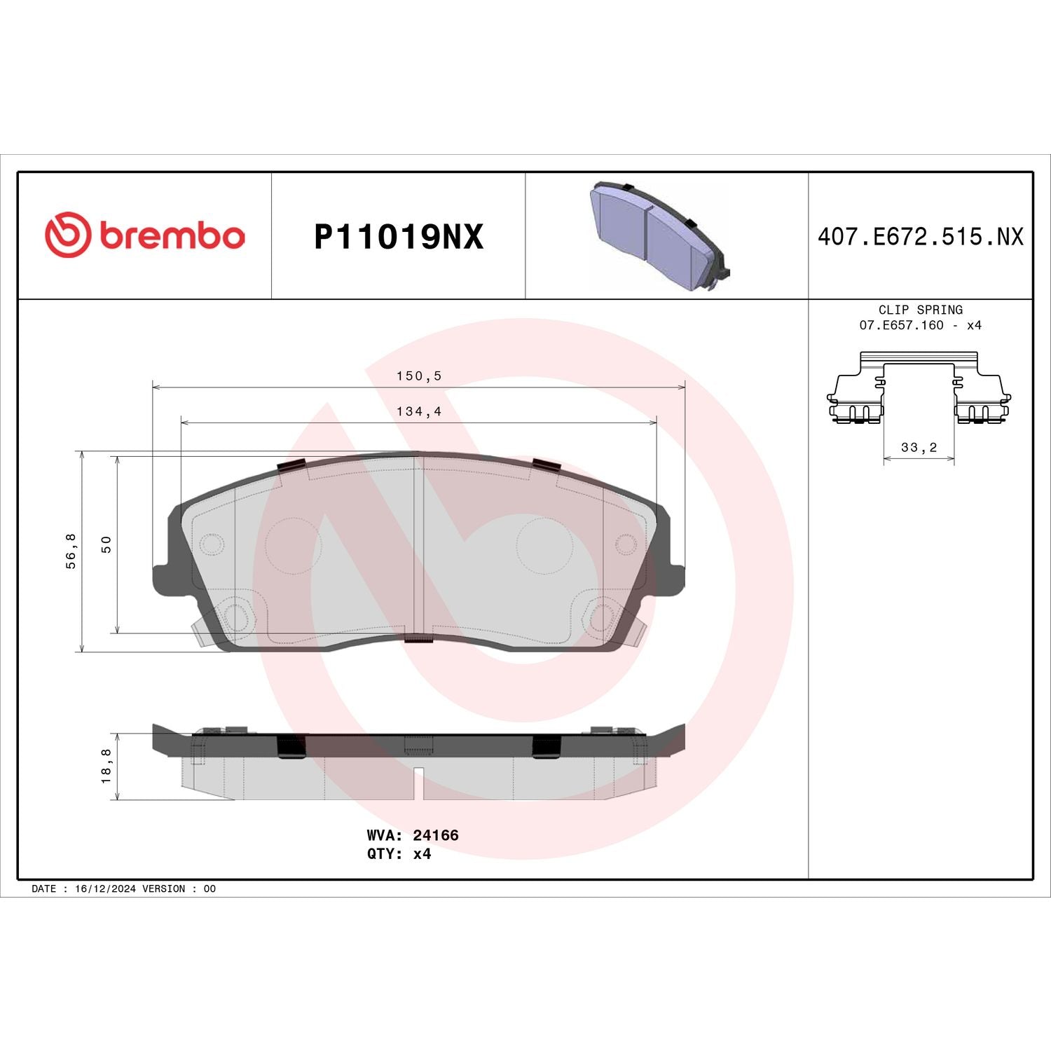XTRA Ceramic Front Disc Brake Pad Set - P11019NX_01