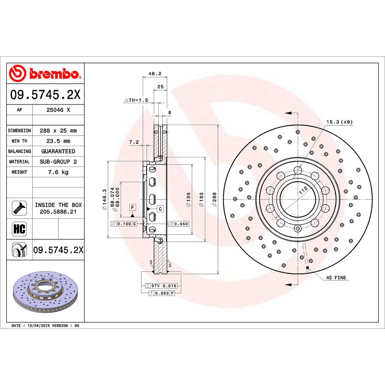 XTRA Drilled Front Disc Brake Rotor - 09.5745.2X_02