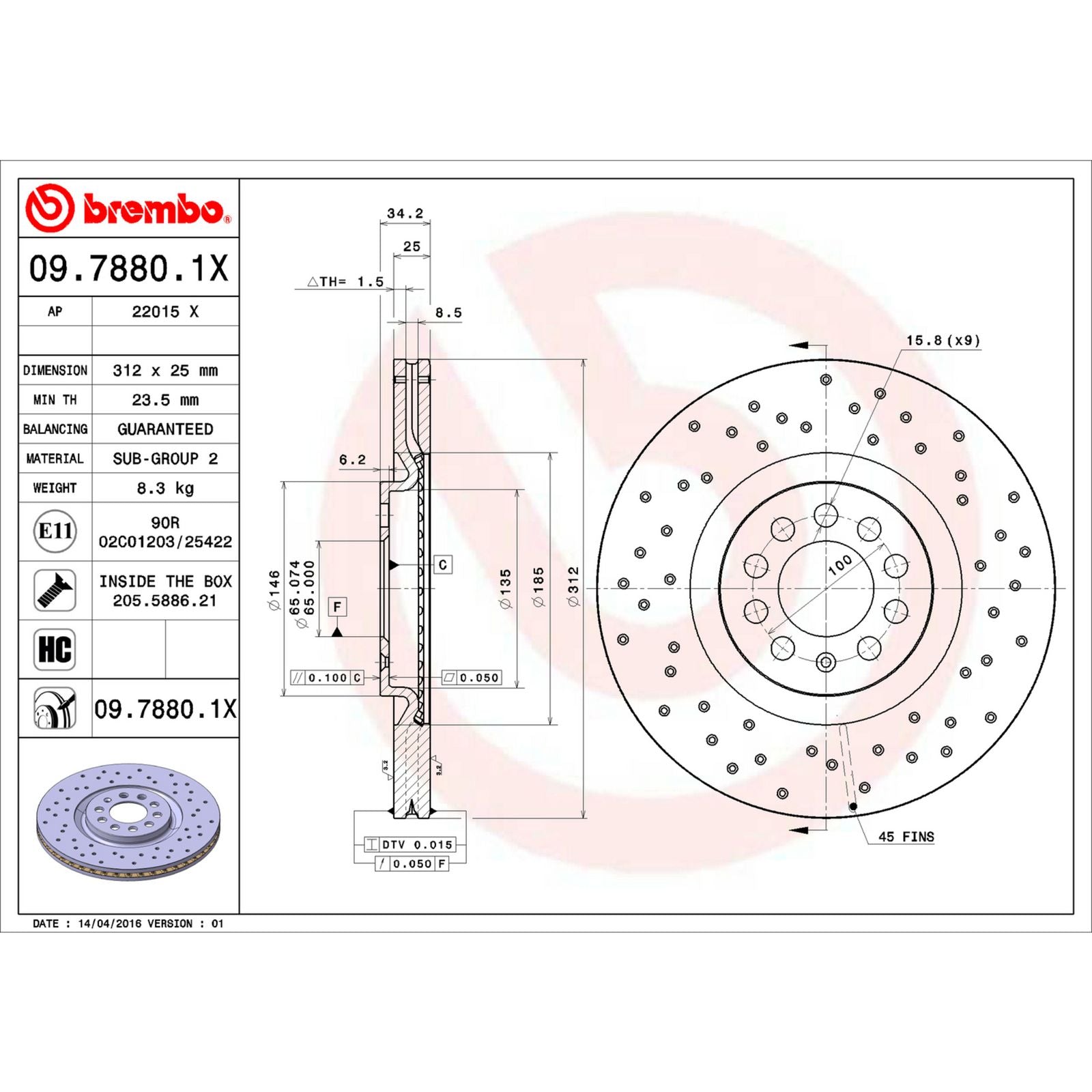 XTRA Drilled Front Disc Brake Rotor - 09.7880.1X_06
