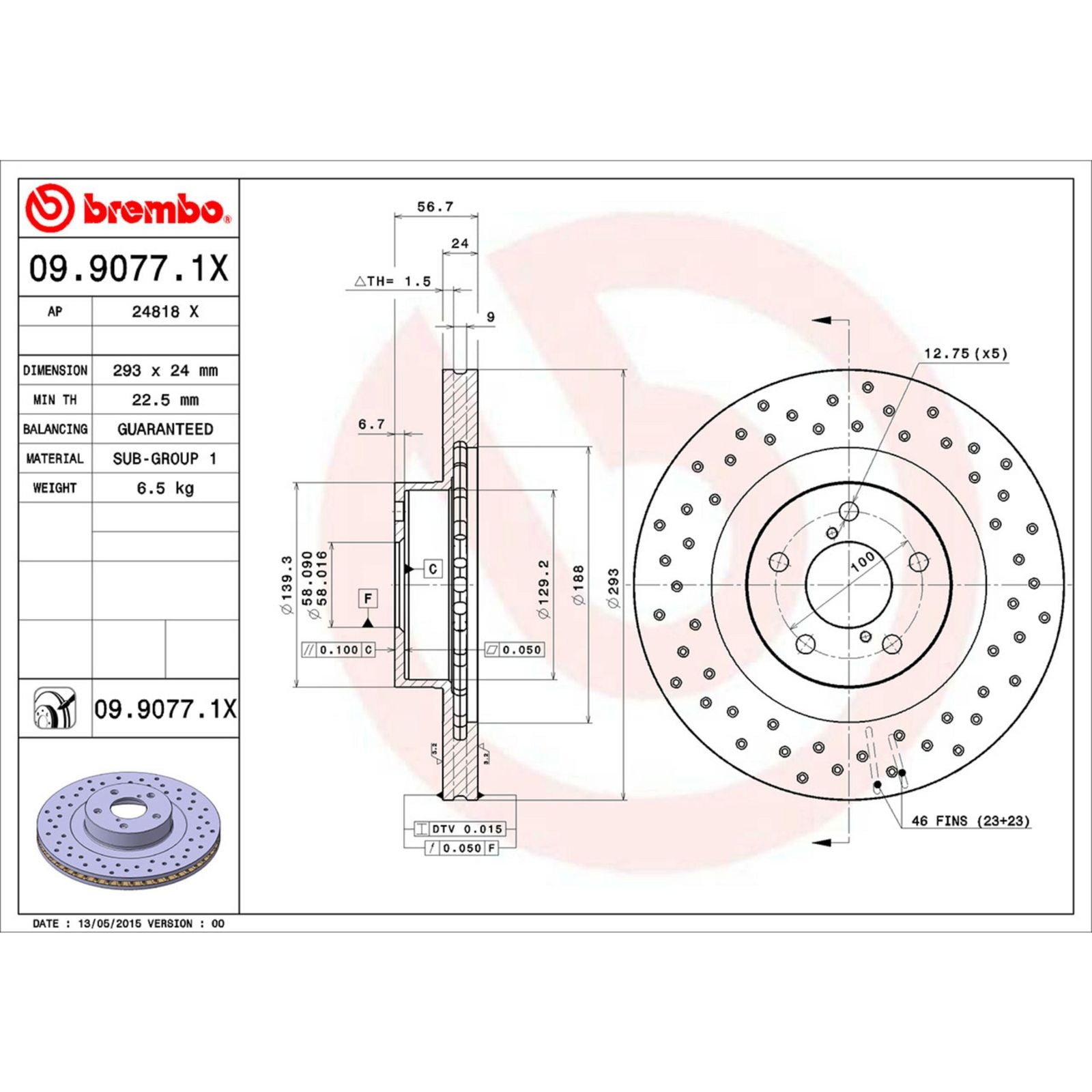 XTRA Drilled Front Disc Brake Rotor - 09.9077.1X_05