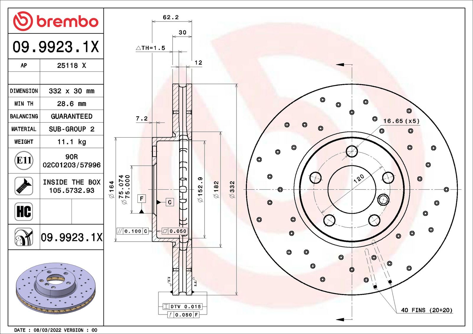 XTRA Drilled Front Disc Brake Rotor - 09.9923.1X_01