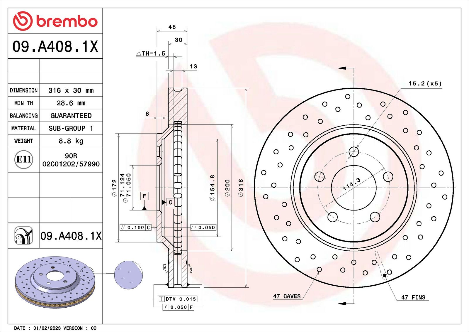 XTRA Drilled Front Disc Brake Rotor - 09.A408.1X_01