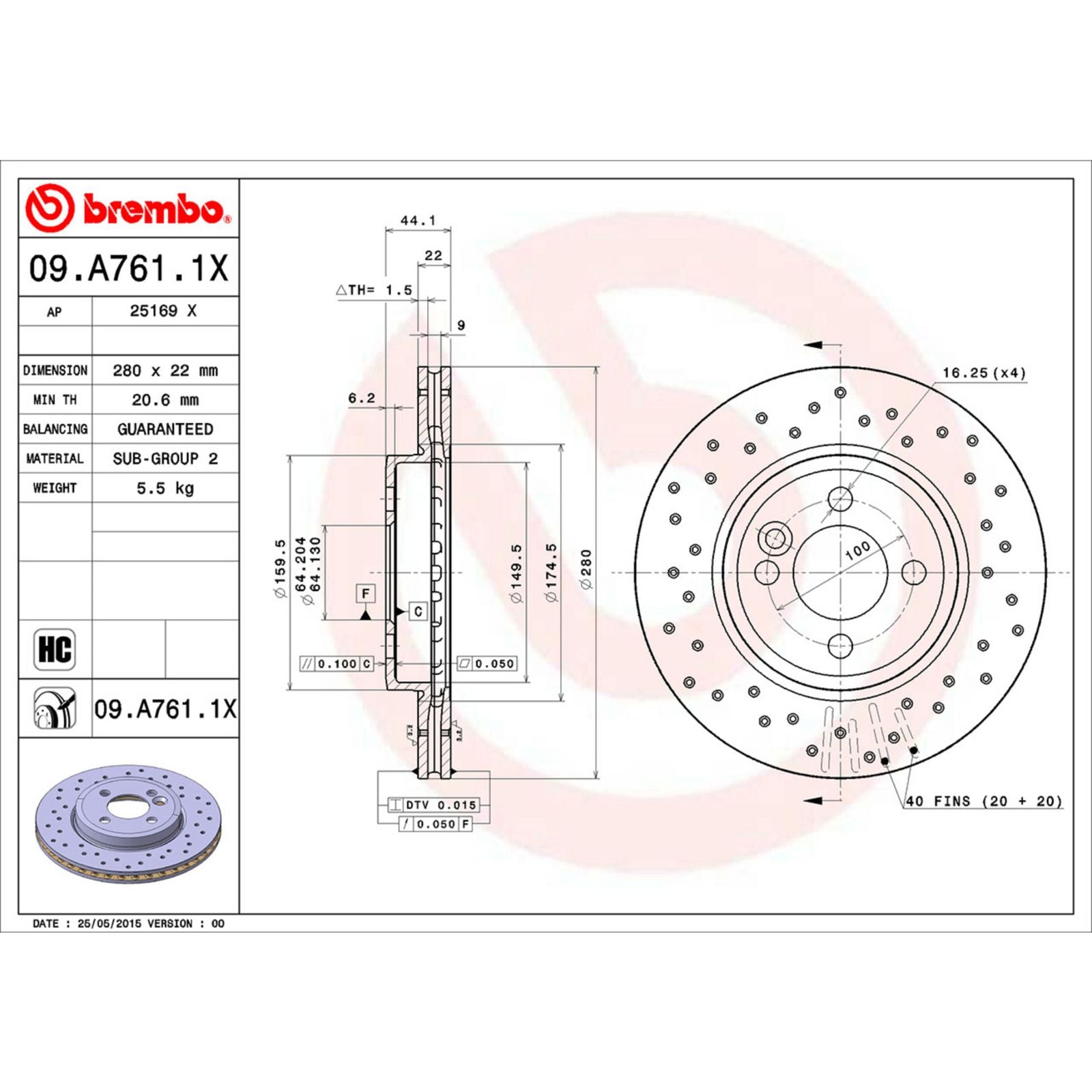 XTRA Drilled Front Disc Brake Rotor - 09.A761.1X_06