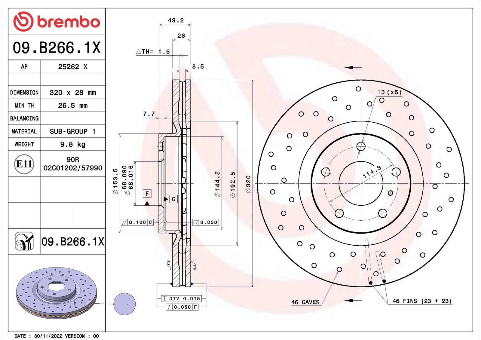 XTRA Drilled Front Disc Brake Rotor - 09.B266.1X_01