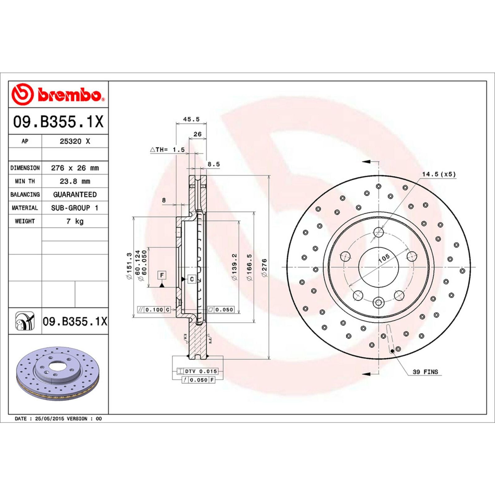 XTRA Drilled Front Disc Brake Rotor - 09.B355.1X_06