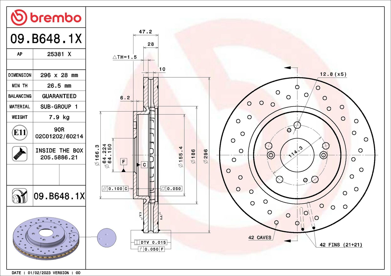 XTRA Drilled Front Disc Brake Rotor - 09.B648.1X_01