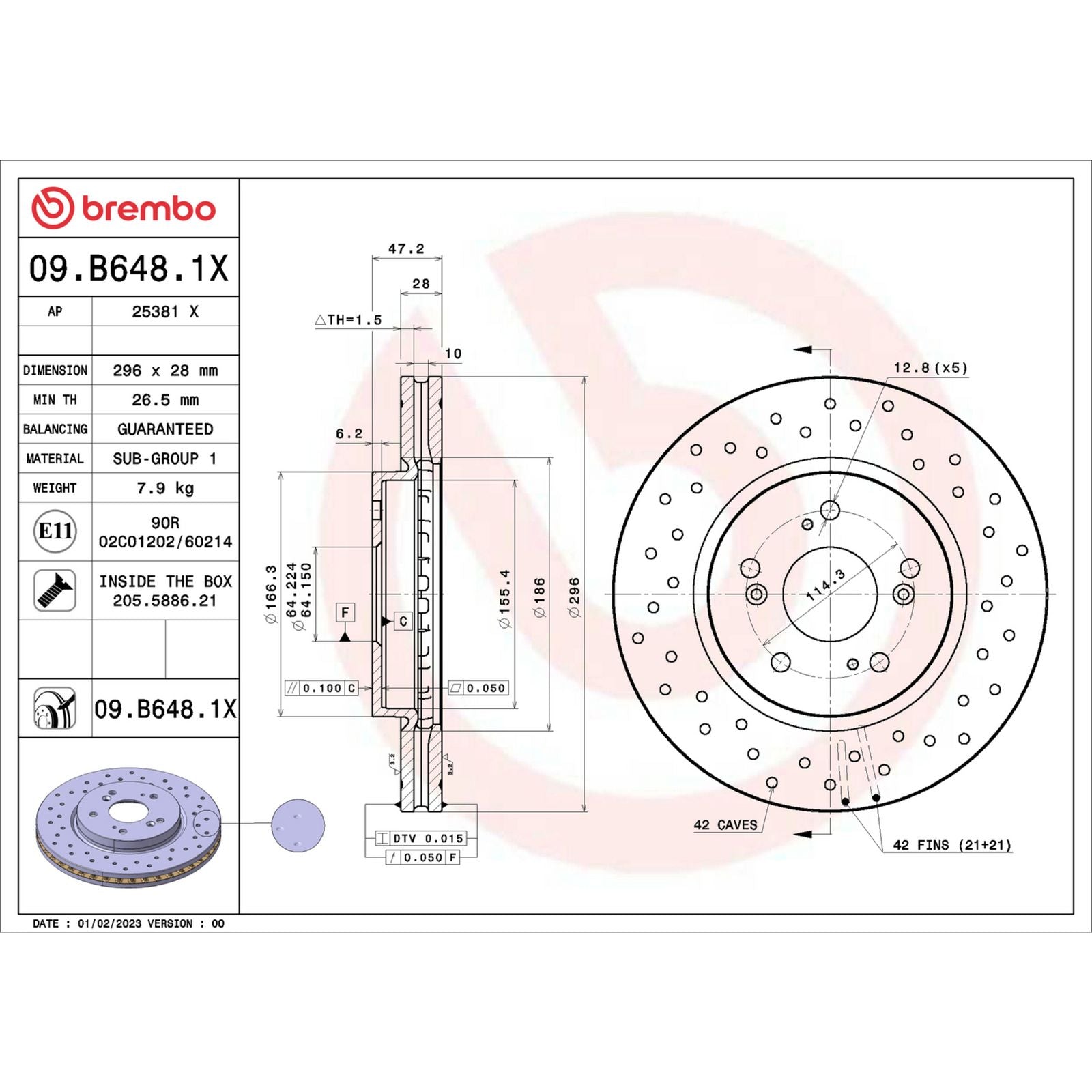 XTRA Drilled Front Disc Brake Rotor - 09.B648.1X_04