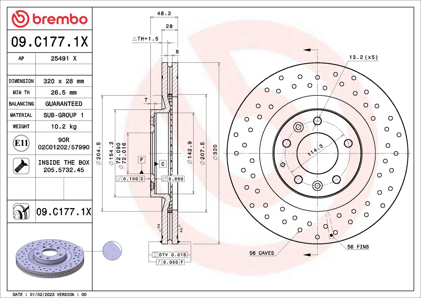 XTRA Drilled Front Disc Brake Rotor - 09.C177.1X_01