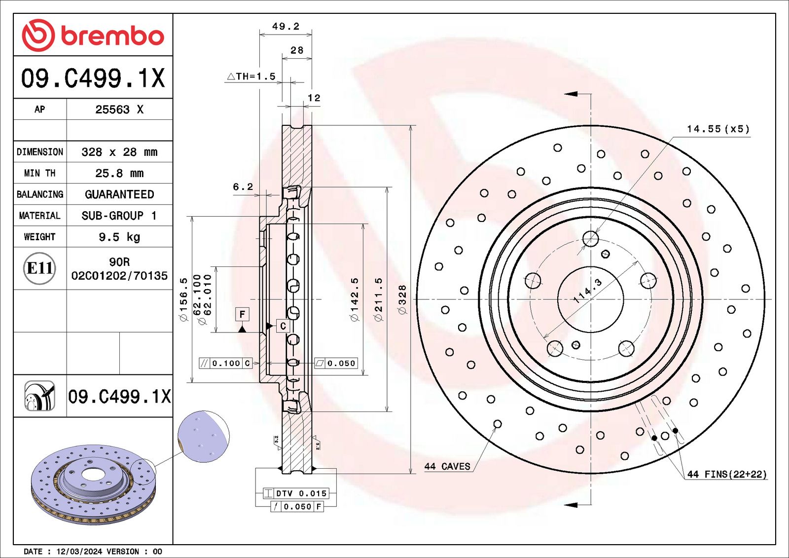 XTRA Drilled Front Disc Brake Rotor - 09.C499.1X_01