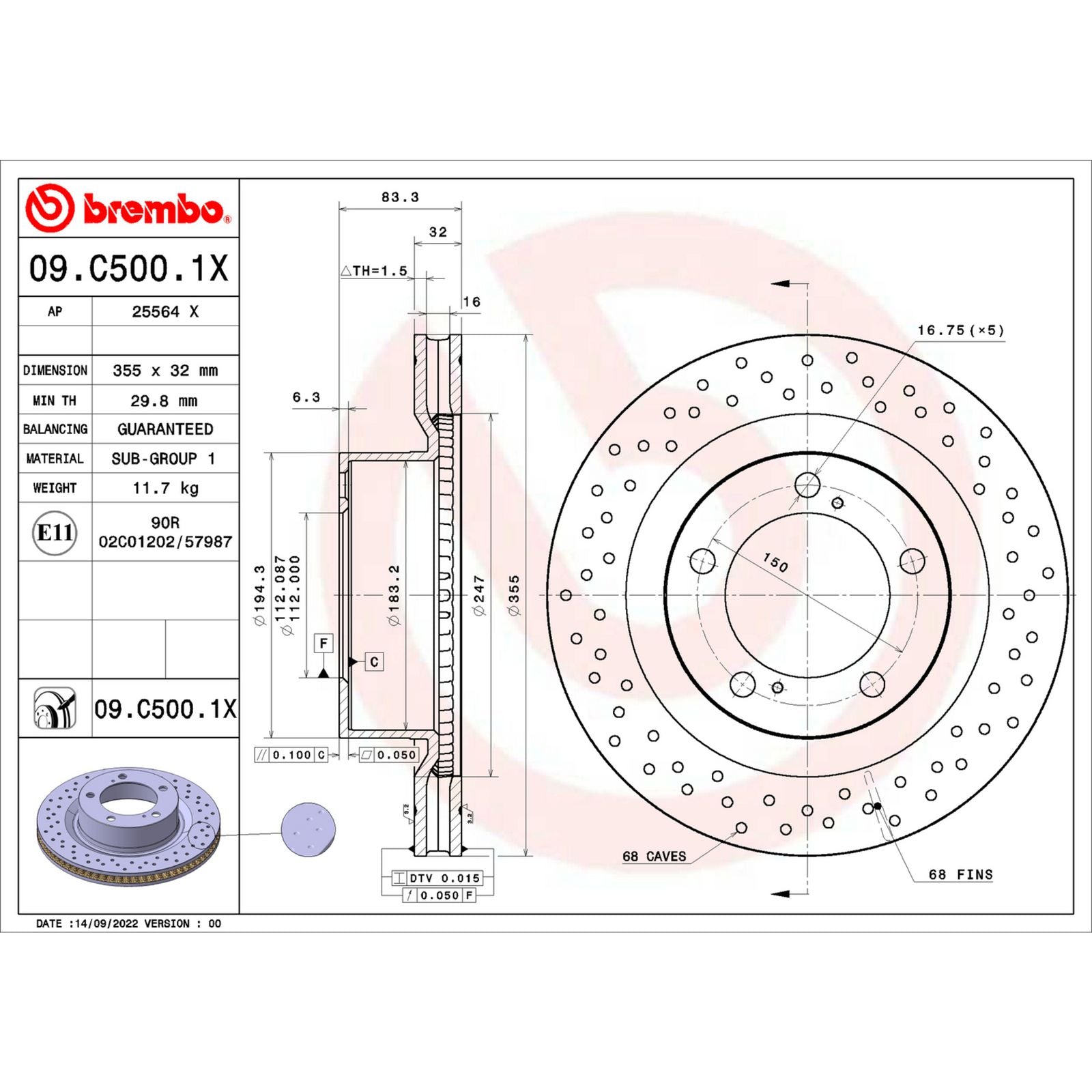XTRA Drilled Front Disc Brake Rotor - 09.C500.1X_04