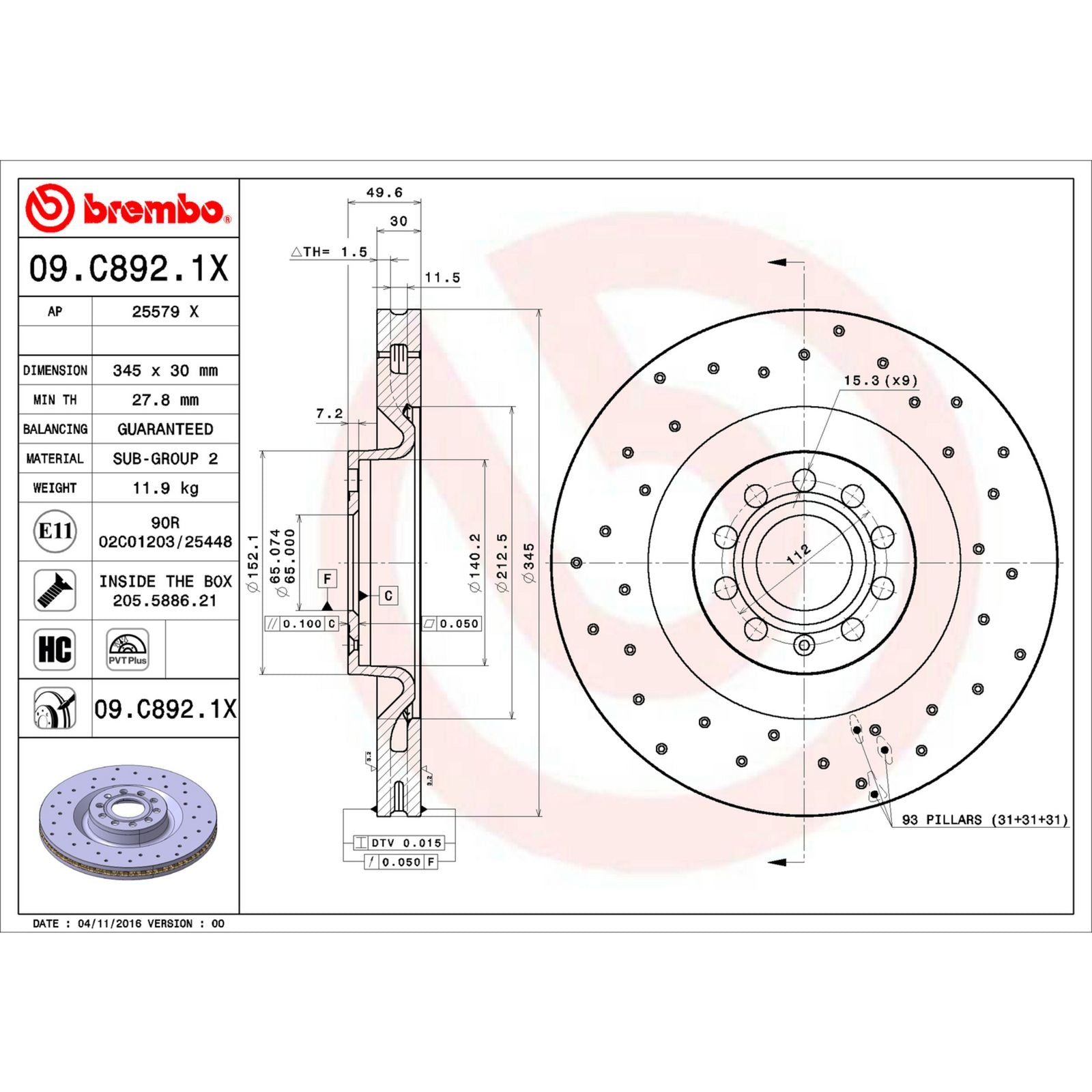 XTRA Drilled Front Disc Brake Rotor - 09.C892.1X_06