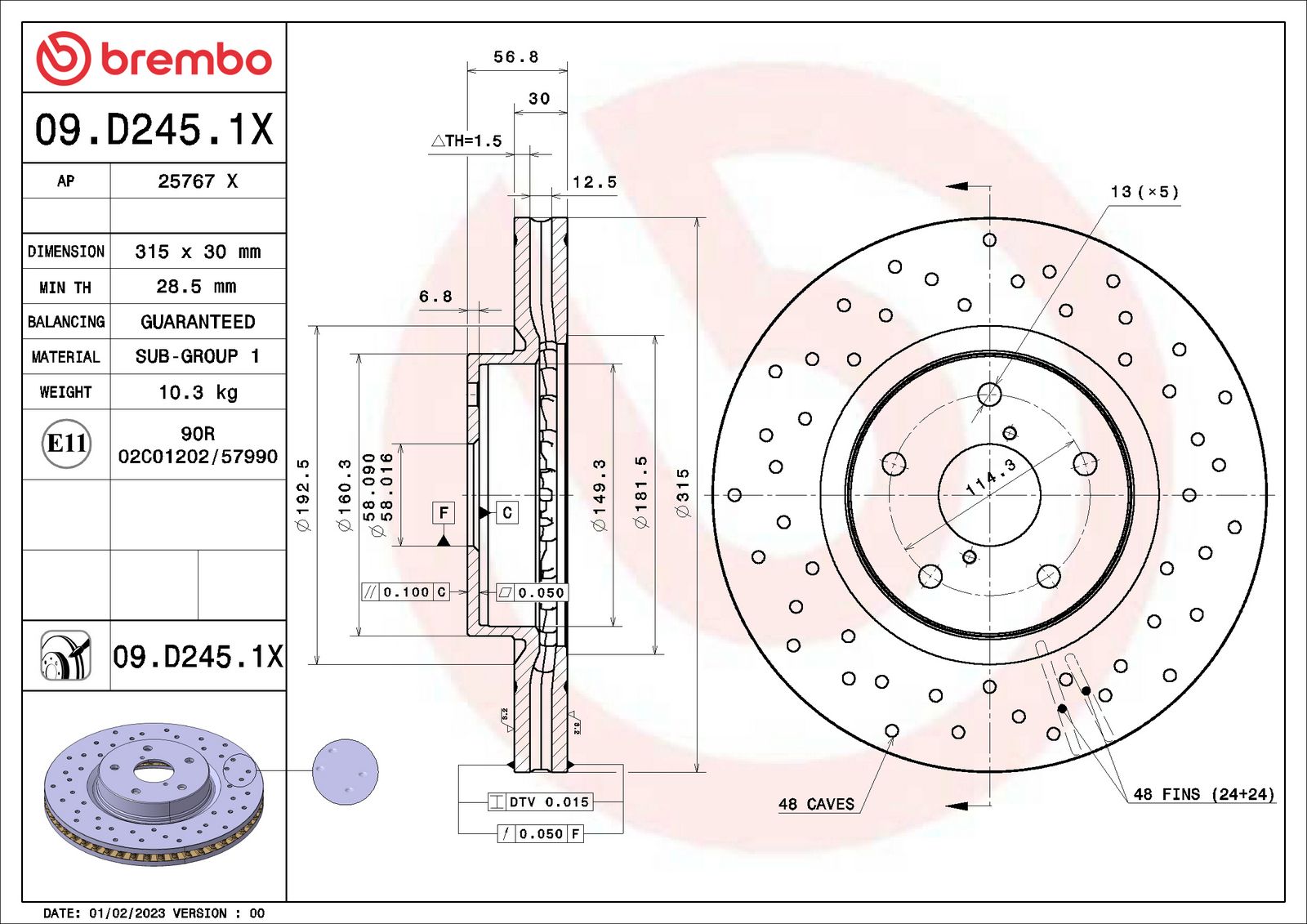 XTRA Drilled Front Disc Brake Rotor - 09.D245.1X_01