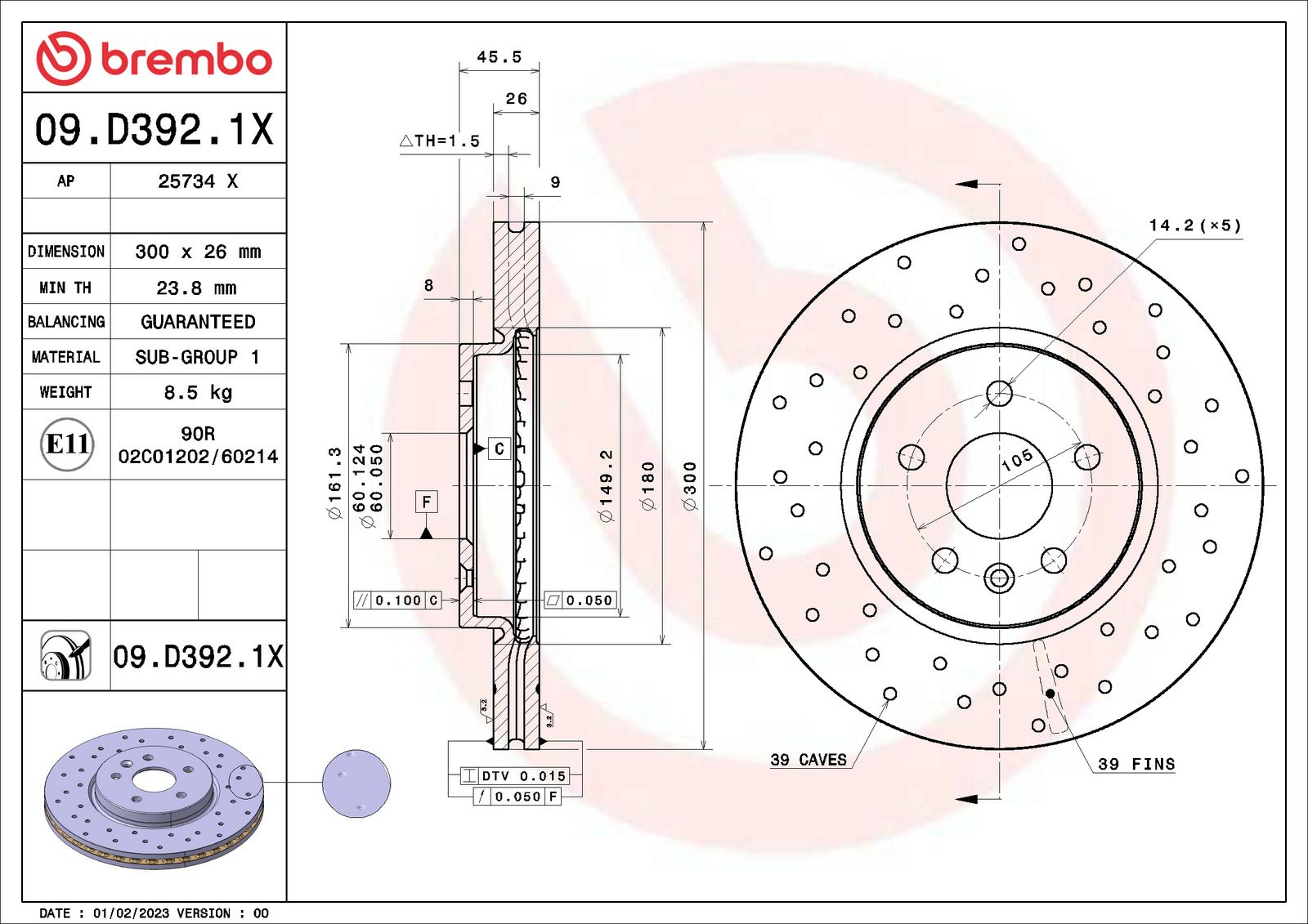 XTRA Drilled Front Disc Brake Rotor - 09.D392.1X_01